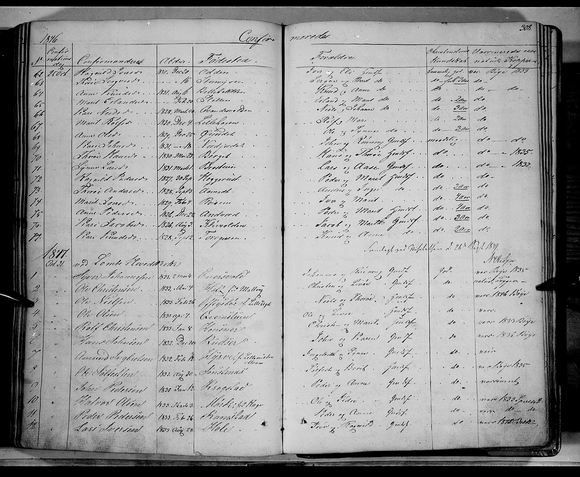 Lom prestekontor, SAH/PREST-070/K/L0006: Parish register (official) no. 6A, 1837-1863, p. 308