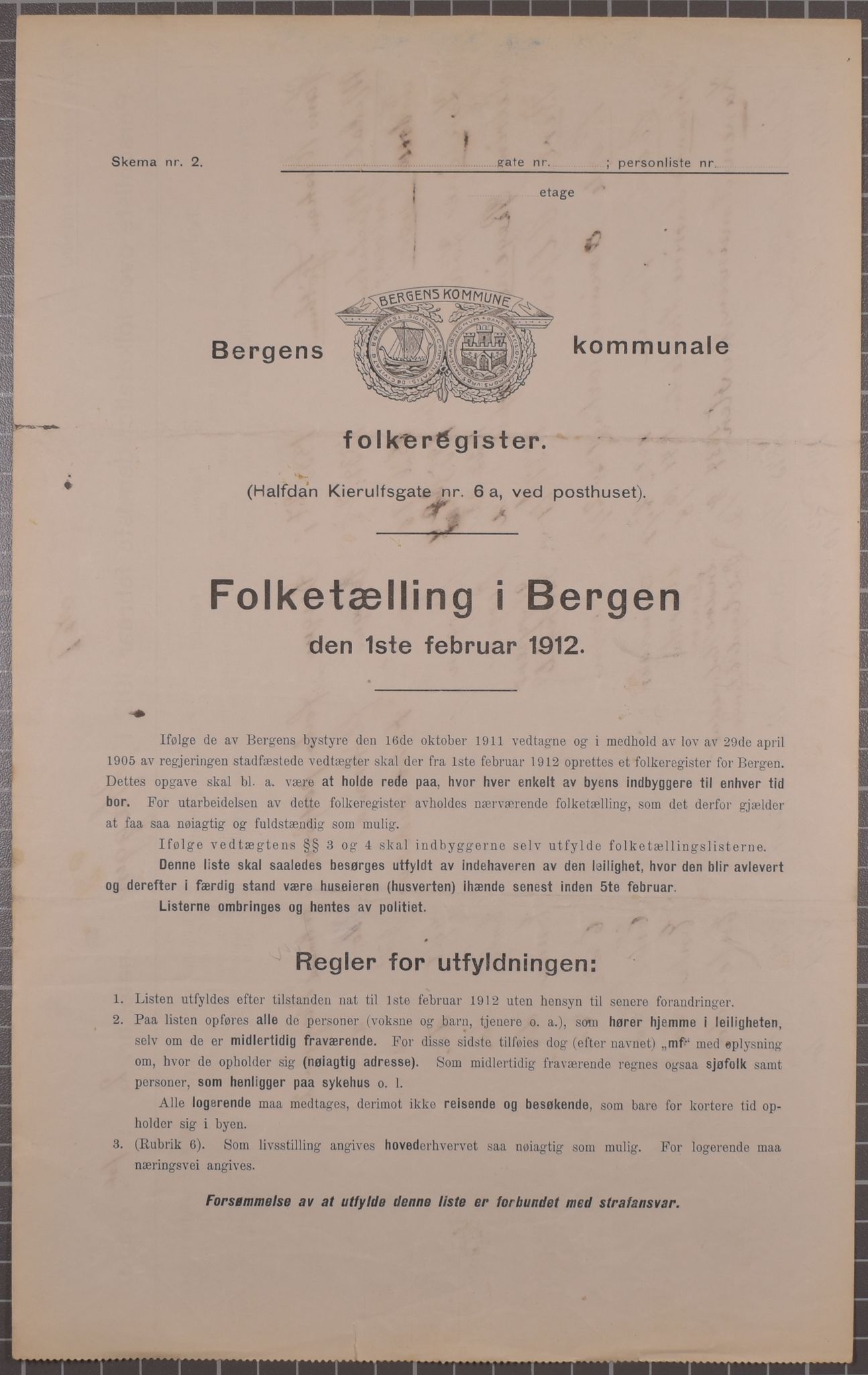 SAB, Municipal Census 1912 for Bergen, 1912, p. 1916