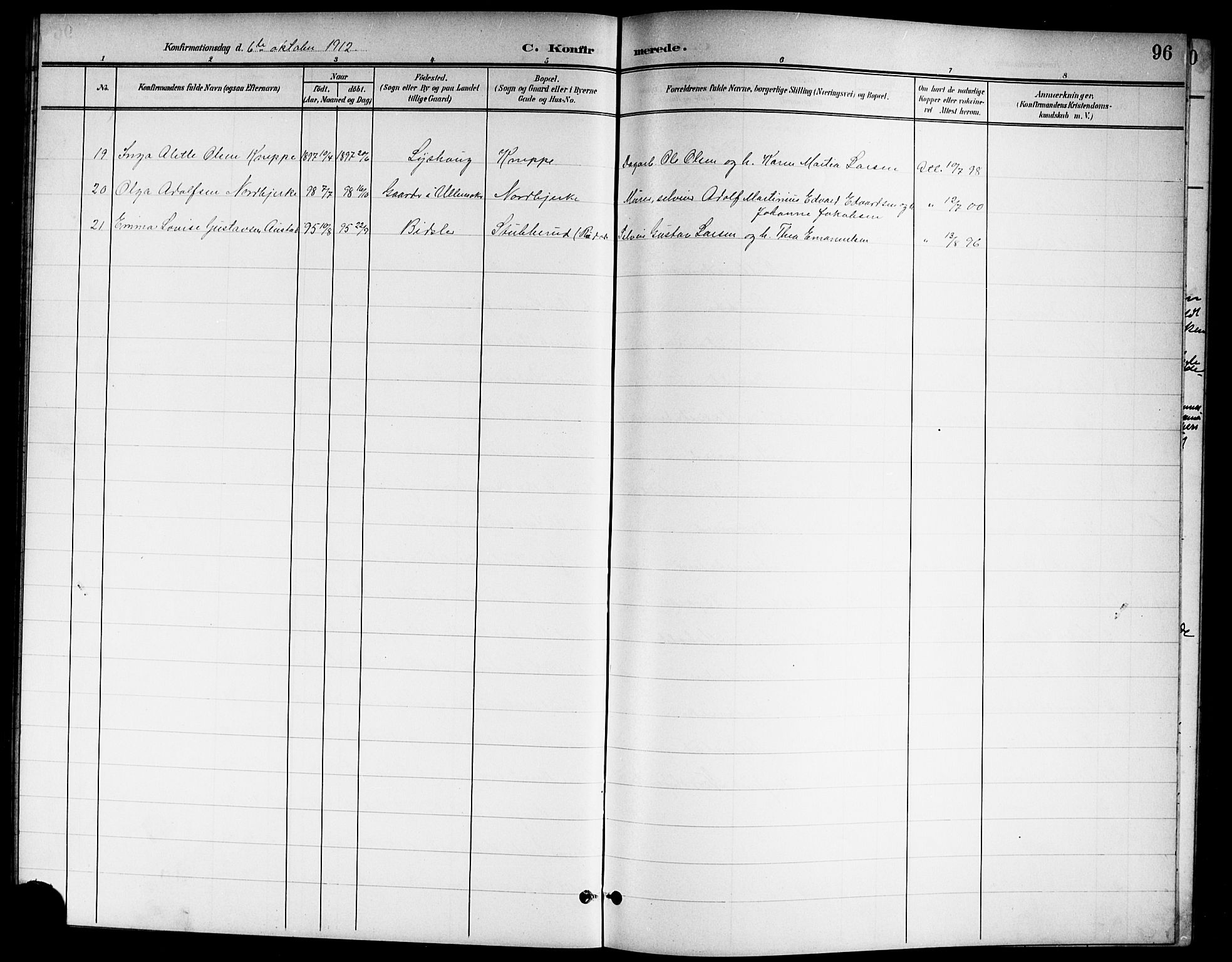 Nannestad prestekontor Kirkebøker, SAO/A-10414a/G/Ga/L0002: Parish register (copy) no. I 2, 1901-1913, p. 96