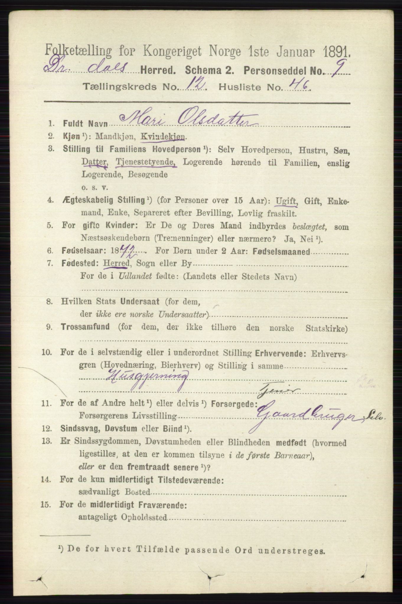 RA, 1891 census for 0817 Drangedal, 1891, p. 4658