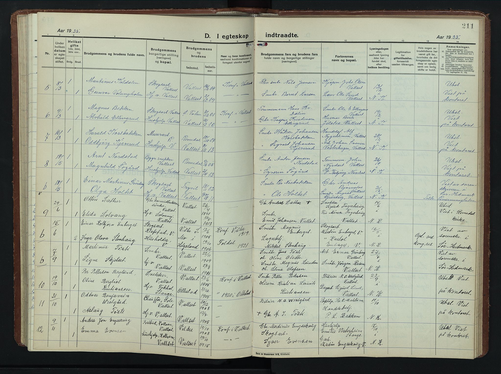 Romedal prestekontor, AV/SAH-PREST-004/L/L0015: Parish register (copy) no. 15, 1923-1949, p. 211