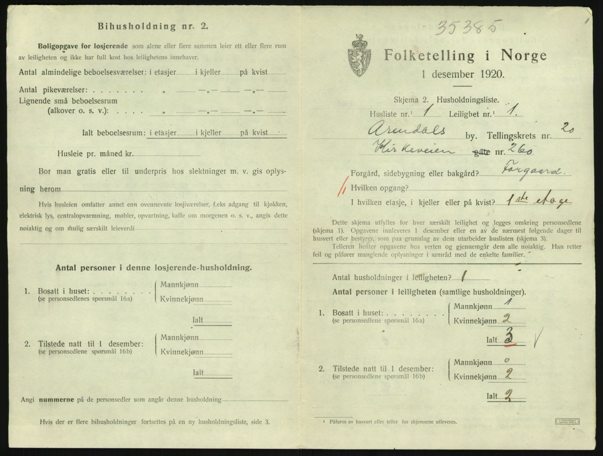 SAK, 1920 census for Arendal, 1920, p. 8292