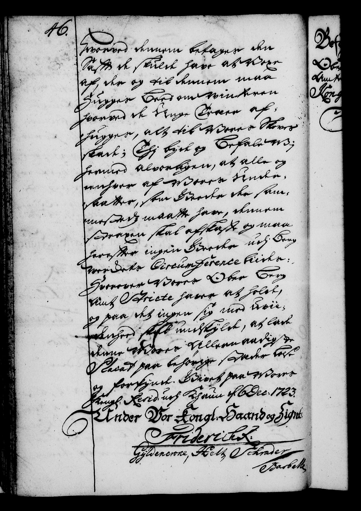 Rentekammeret, Kammerkanselliet, RA/EA-3111/G/Gg/Gga/L0002: Norsk ekspedisjonsprotokoll med register (merket RK 53.2), 1723-1727, p. 46