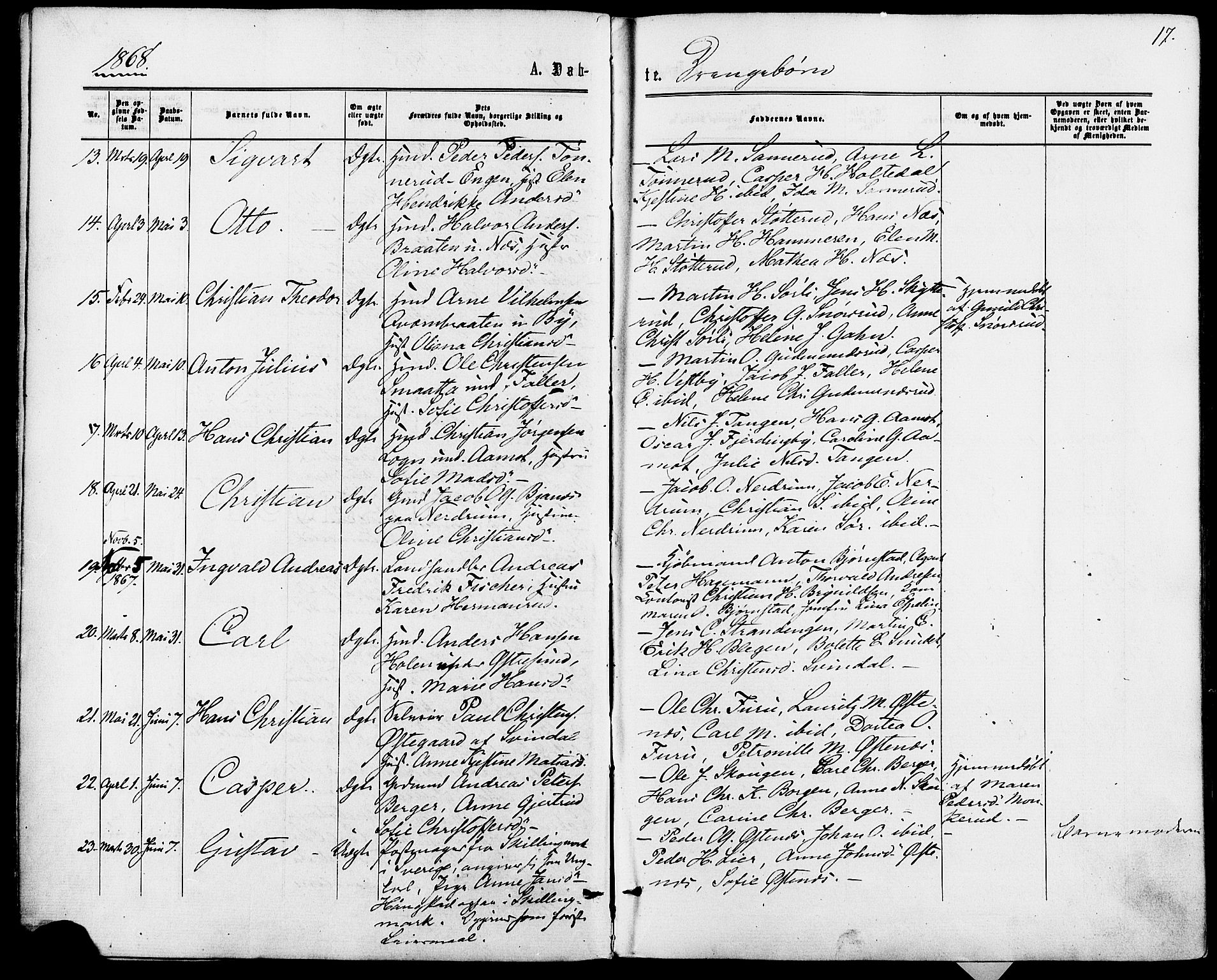 Fet prestekontor Kirkebøker, SAO/A-10370a/F/Fa/L0013: Parish register (official) no. I 13, 1867-1877, p. 17