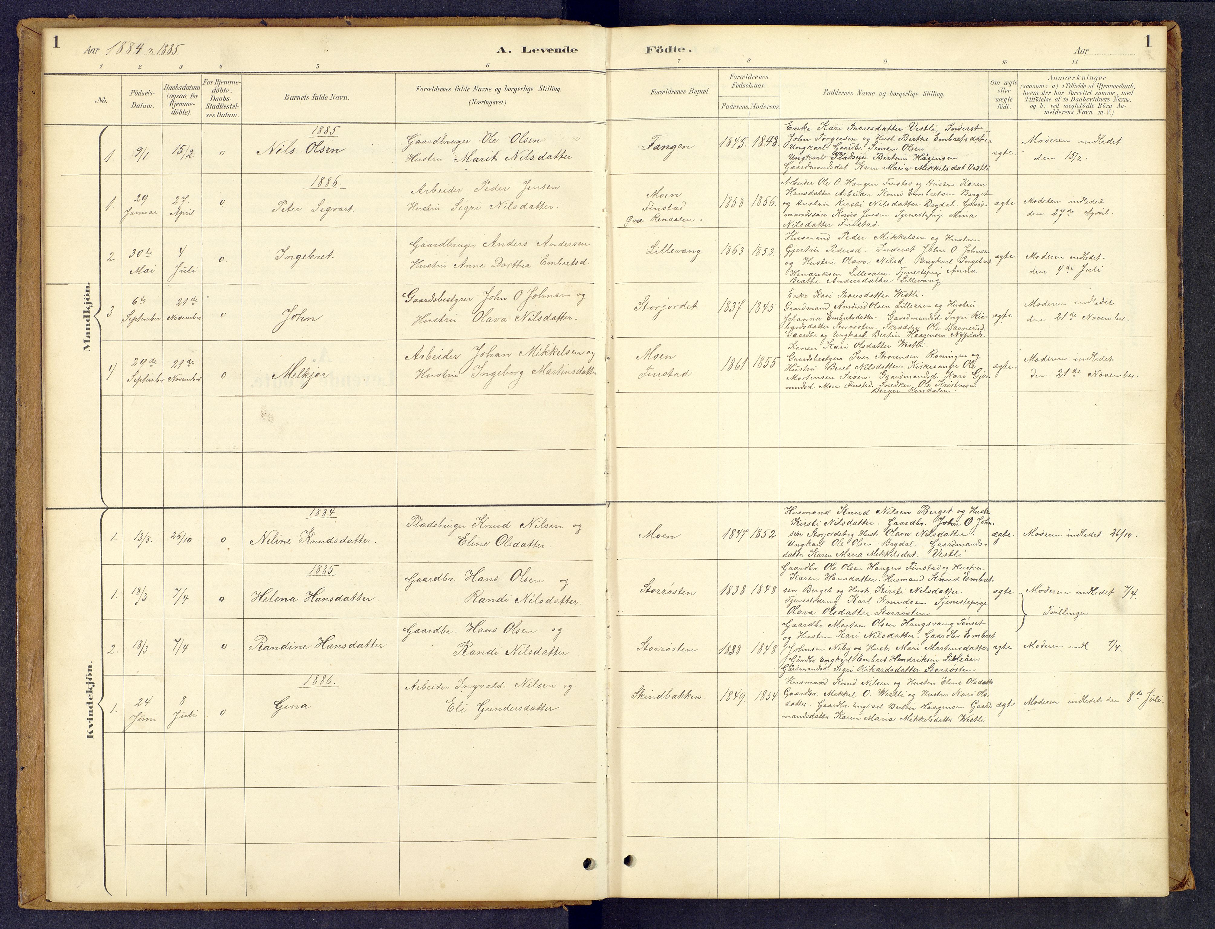 Tynset prestekontor, SAH/PREST-058/H/Ha/Hab/L0008: Parish register (copy) no. 8, 1884-1916, p. 1