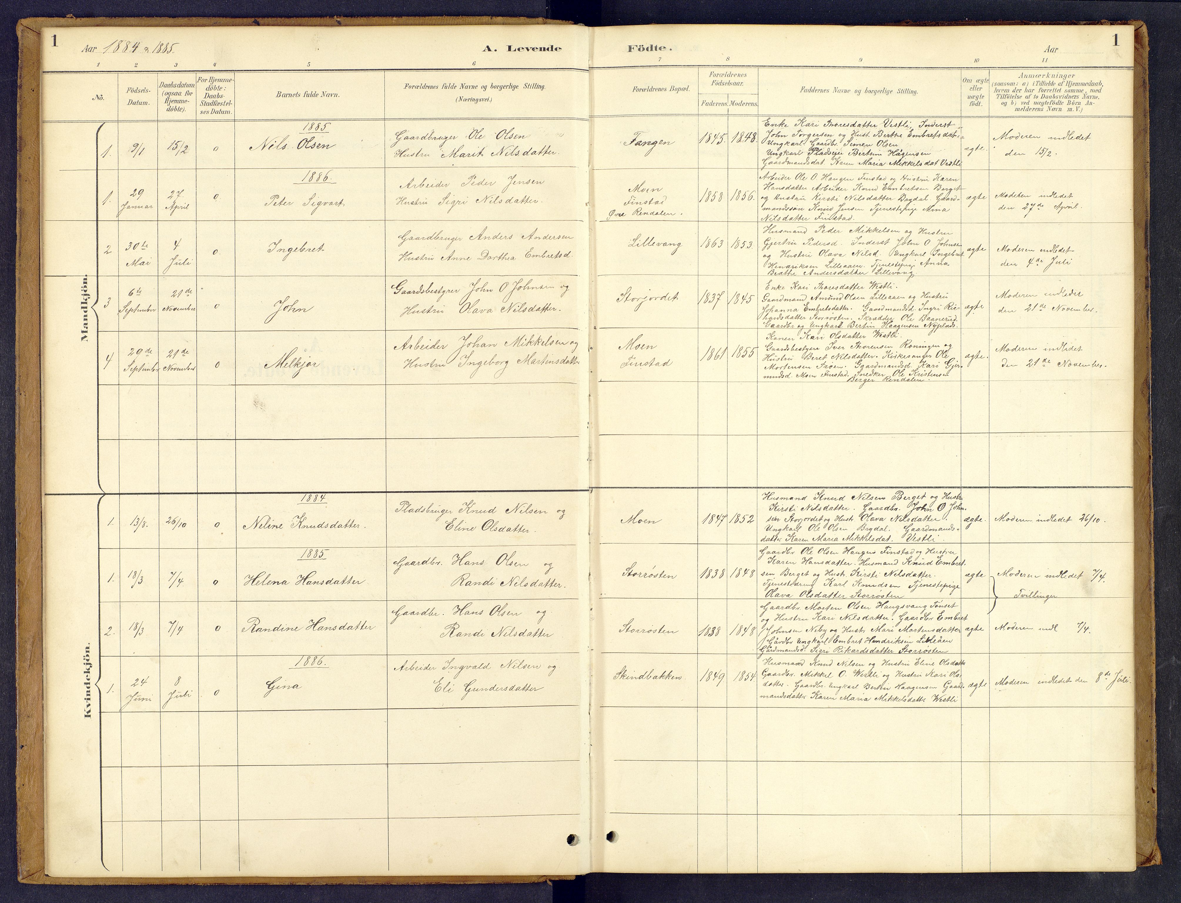 Tynset prestekontor, AV/SAH-PREST-058/H/Ha/Hab/L0008: Parish register (copy) no. 8, 1884-1916, p. 1