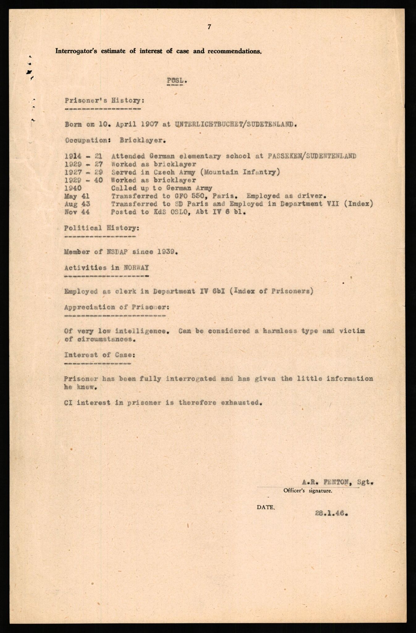 Forsvaret, Forsvarets overkommando II, AV/RA-RAFA-3915/D/Db/L0026: CI Questionaires. Tyske okkupasjonsstyrker i Norge. Tyskere., 1945-1946, p. 454