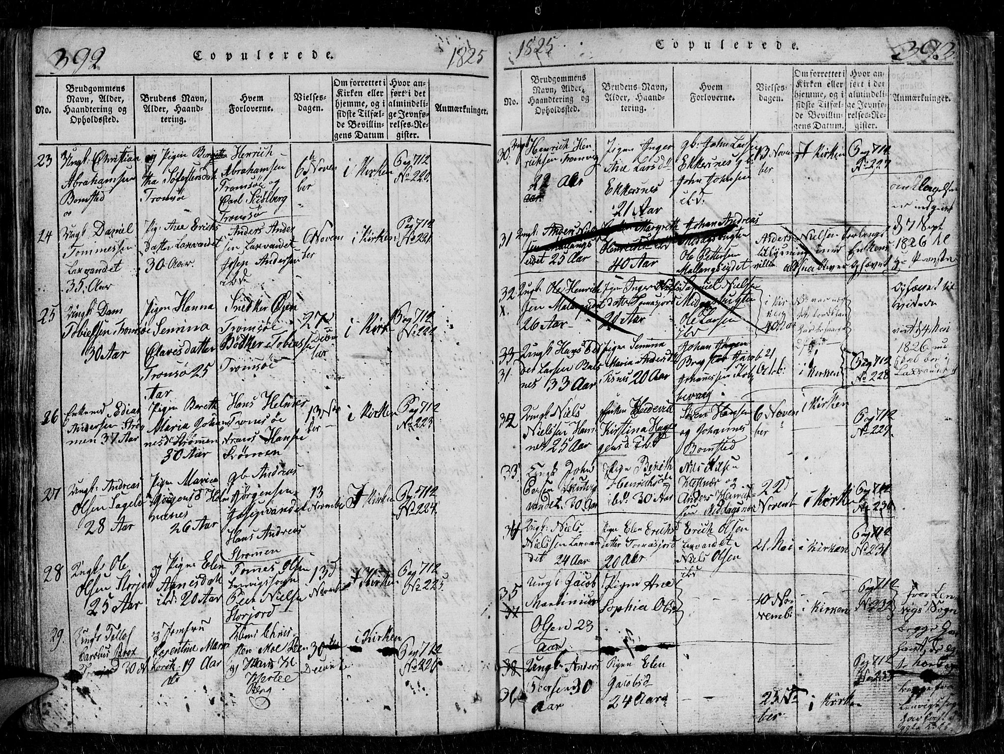 Tromsø sokneprestkontor/stiftsprosti/domprosti, SATØ/S-1343/G/Gb/L0001klokker: Parish register (copy) no. 1, 1821-1833, p. 392-393