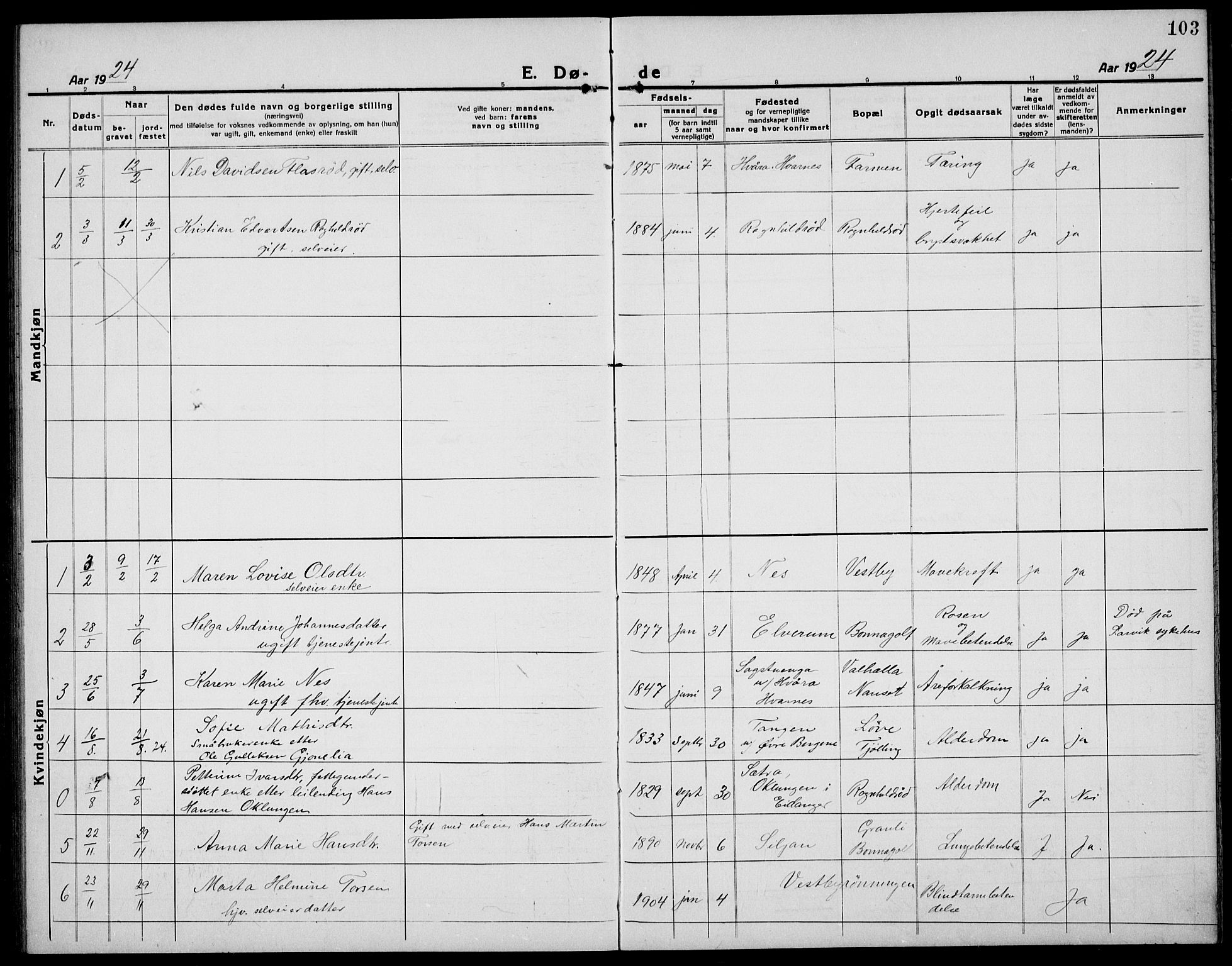 Hedrum kirkebøker, AV/SAKO-A-344/G/Gb/L0002: Parish register (copy) no. II 2, 1921-1936, p. 103