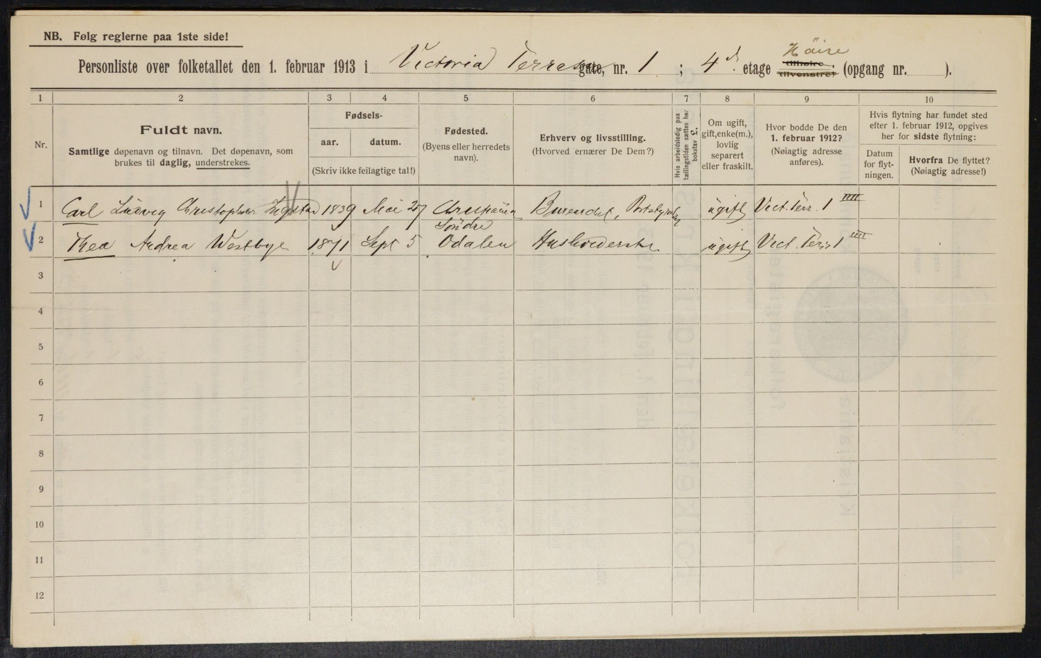 OBA, Municipal Census 1913 for Kristiania, 1913, p. 123344