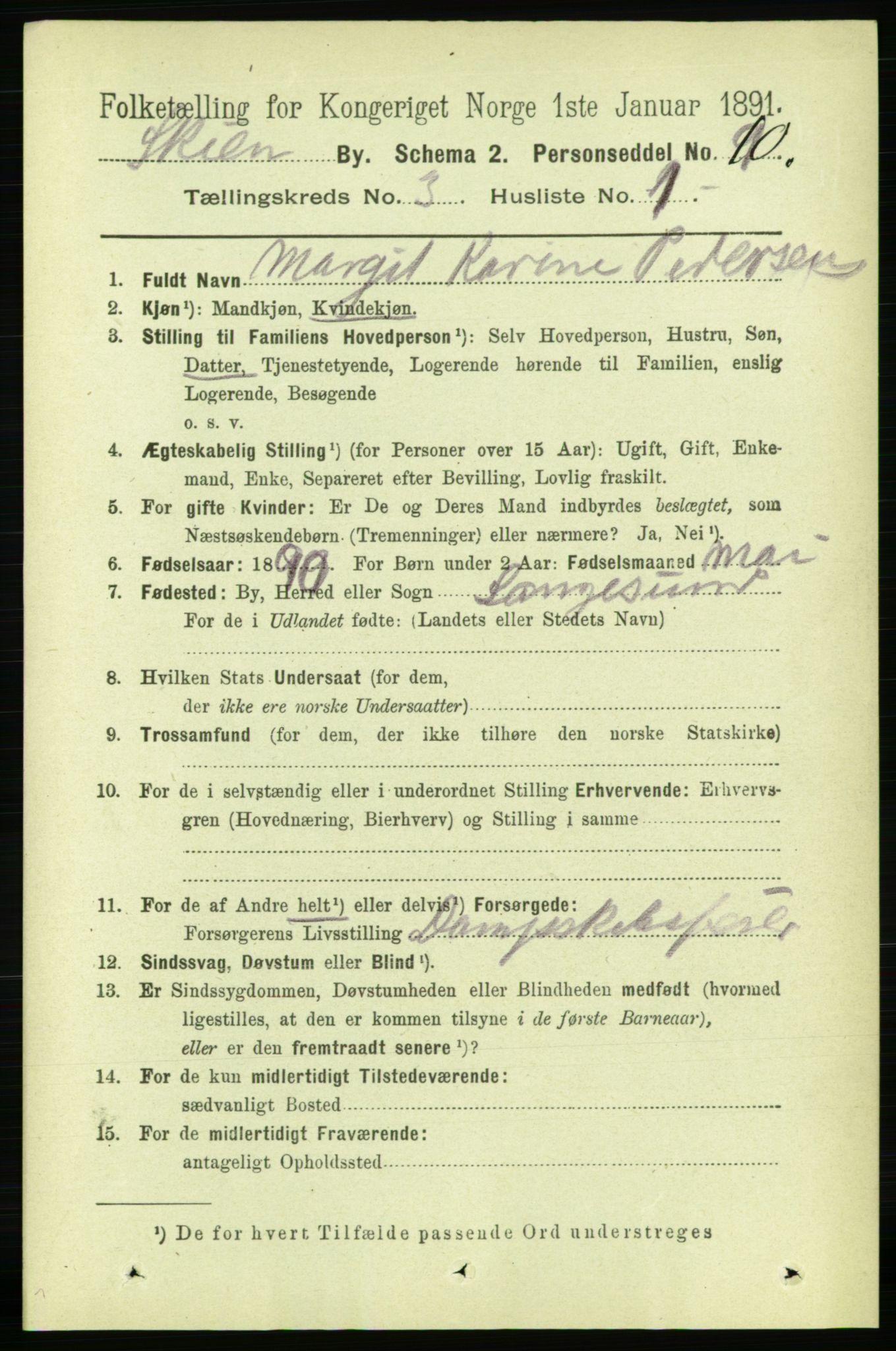 RA, 1891 census for 0806 Skien, 1891, p. 2474