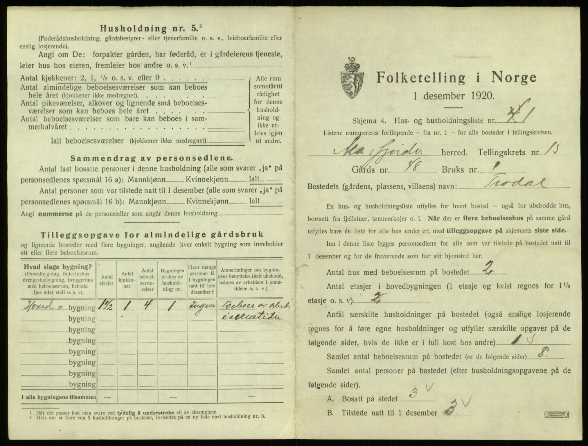 SAB, 1920 census for Masfjorden, 1920, p. 638