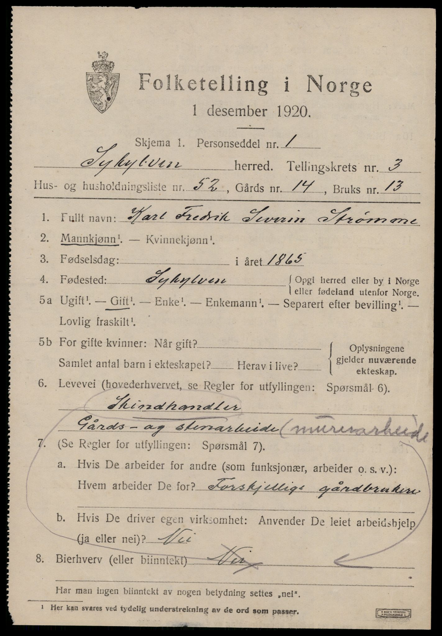 SAT, 1920 census for Sykkylven, 1920, p. 2731
