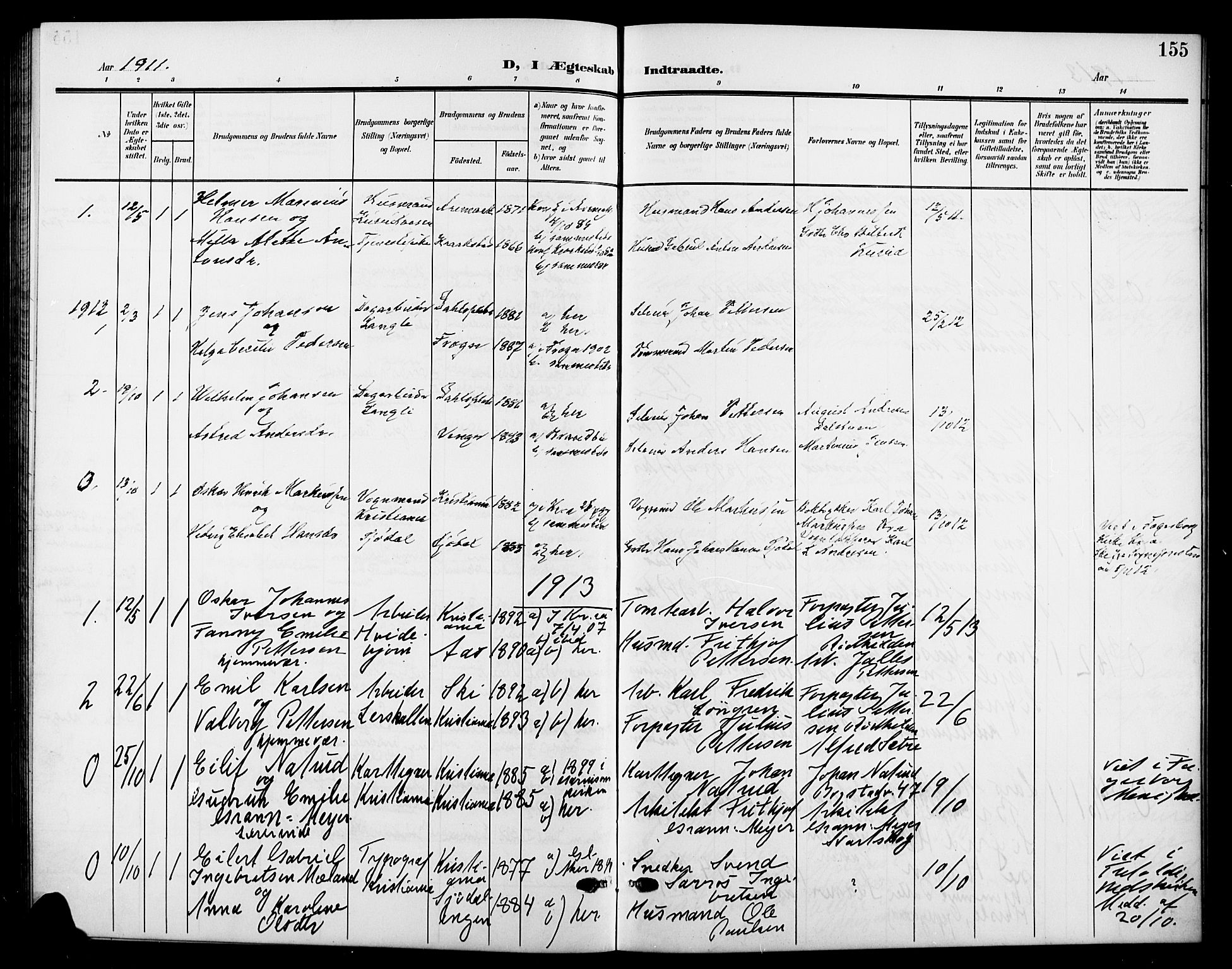 Nesodden prestekontor Kirkebøker, SAO/A-10013/G/Gb/L0001: Parish register (copy) no. II 1, 1905-1924, p. 155