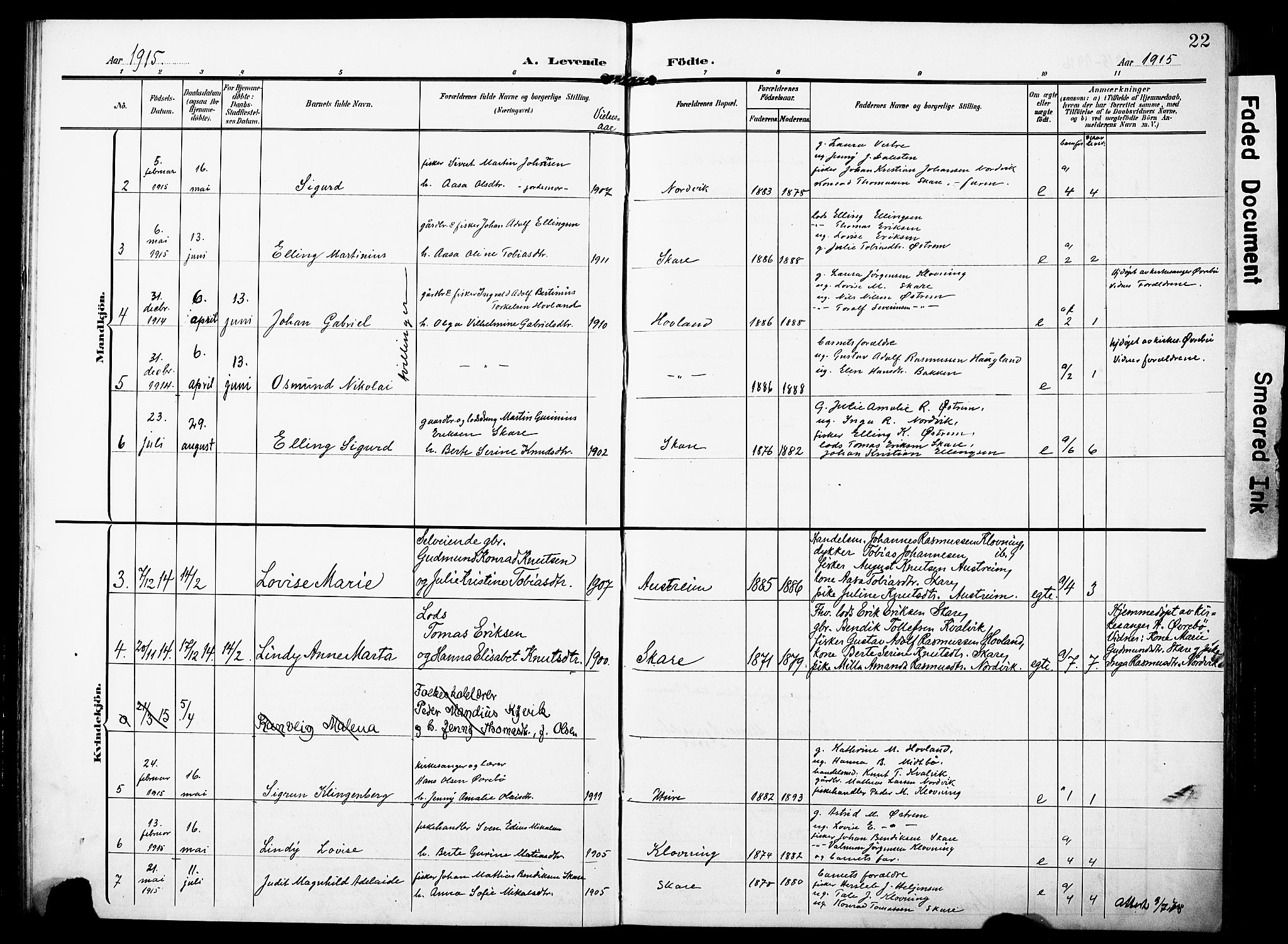 Torvastad sokneprestkontor, AV/SAST-A -101857/H/Ha/Haa/L0018: Parish register (official) no. A 17, 1903-1925, p. 22