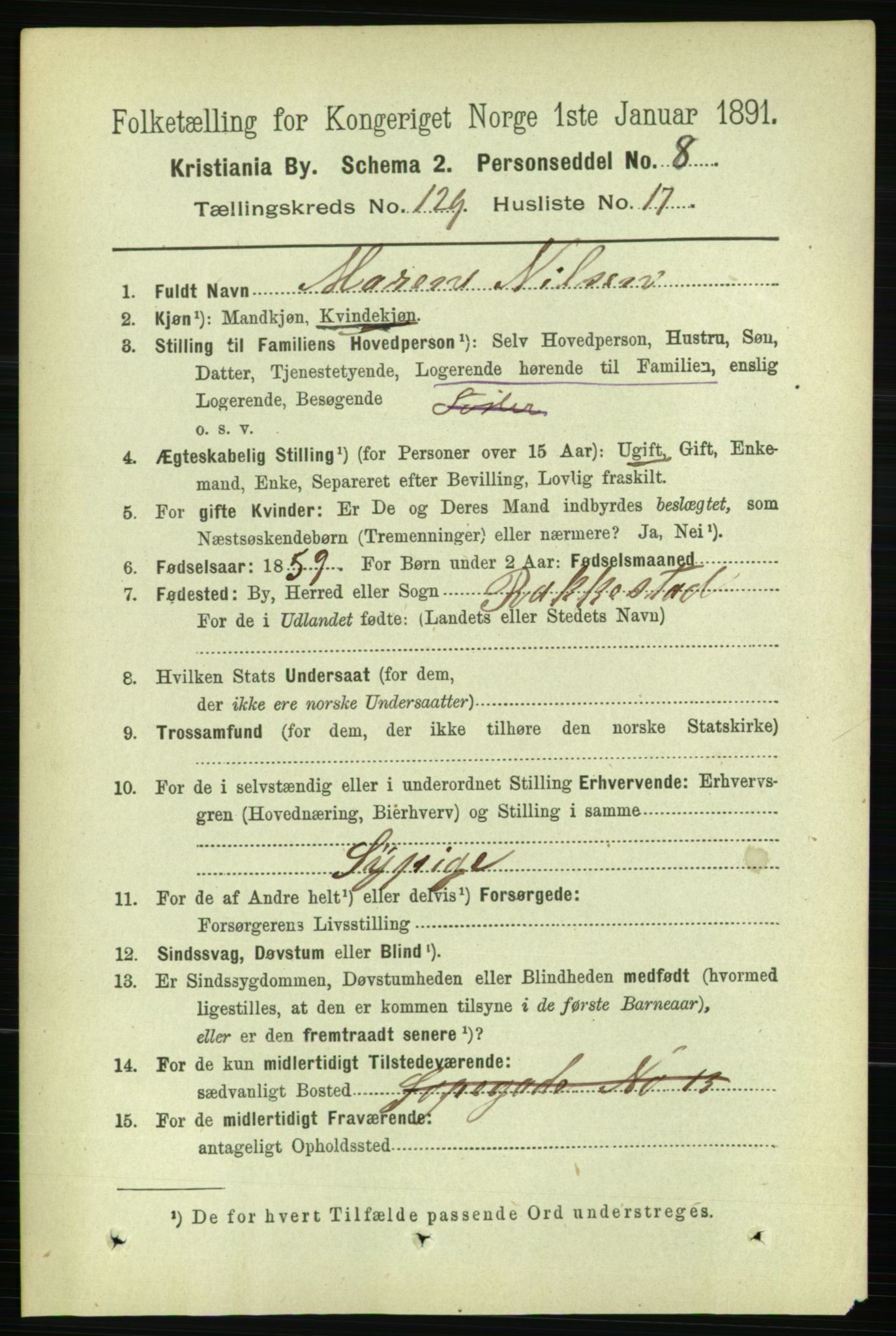 RA, 1891 census for 0301 Kristiania, 1891, p. 69709