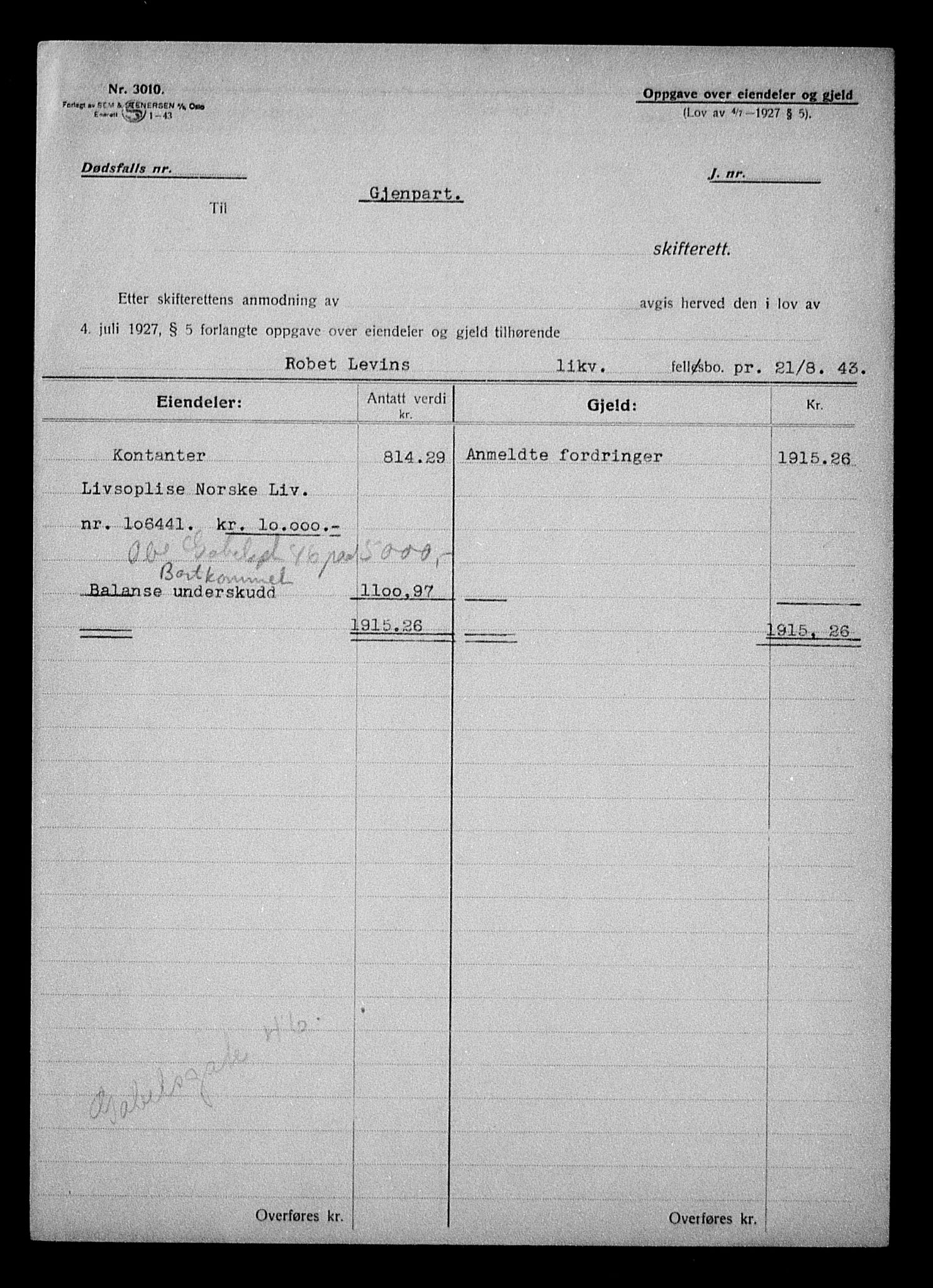 Justisdepartementet, Tilbakeføringskontoret for inndratte formuer, AV/RA-S-1564/H/Hc/Hcc/L0958: --, 1945-1947, p. 111