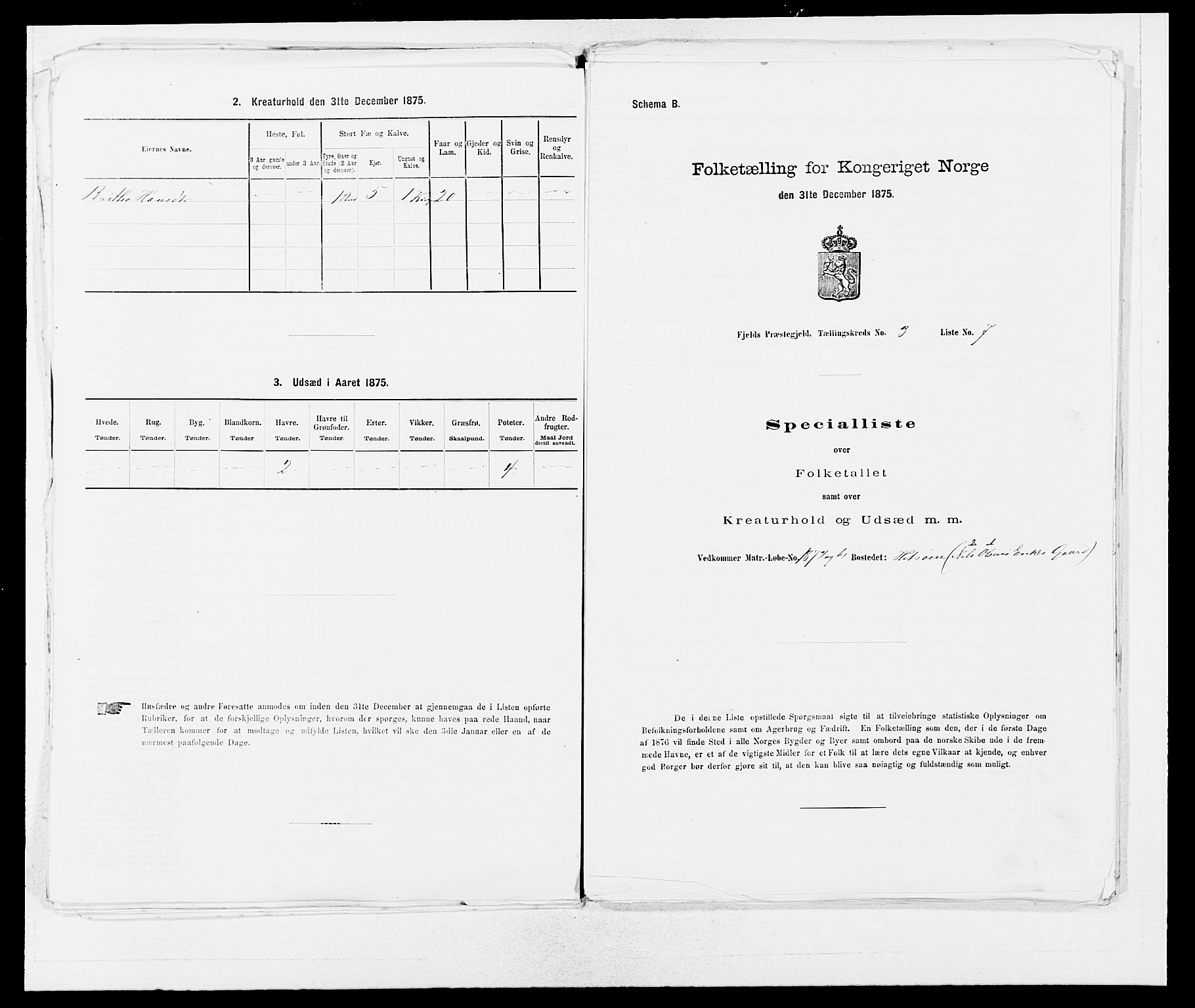 SAB, 1875 census for 1246P Fjell, 1875, p. 301