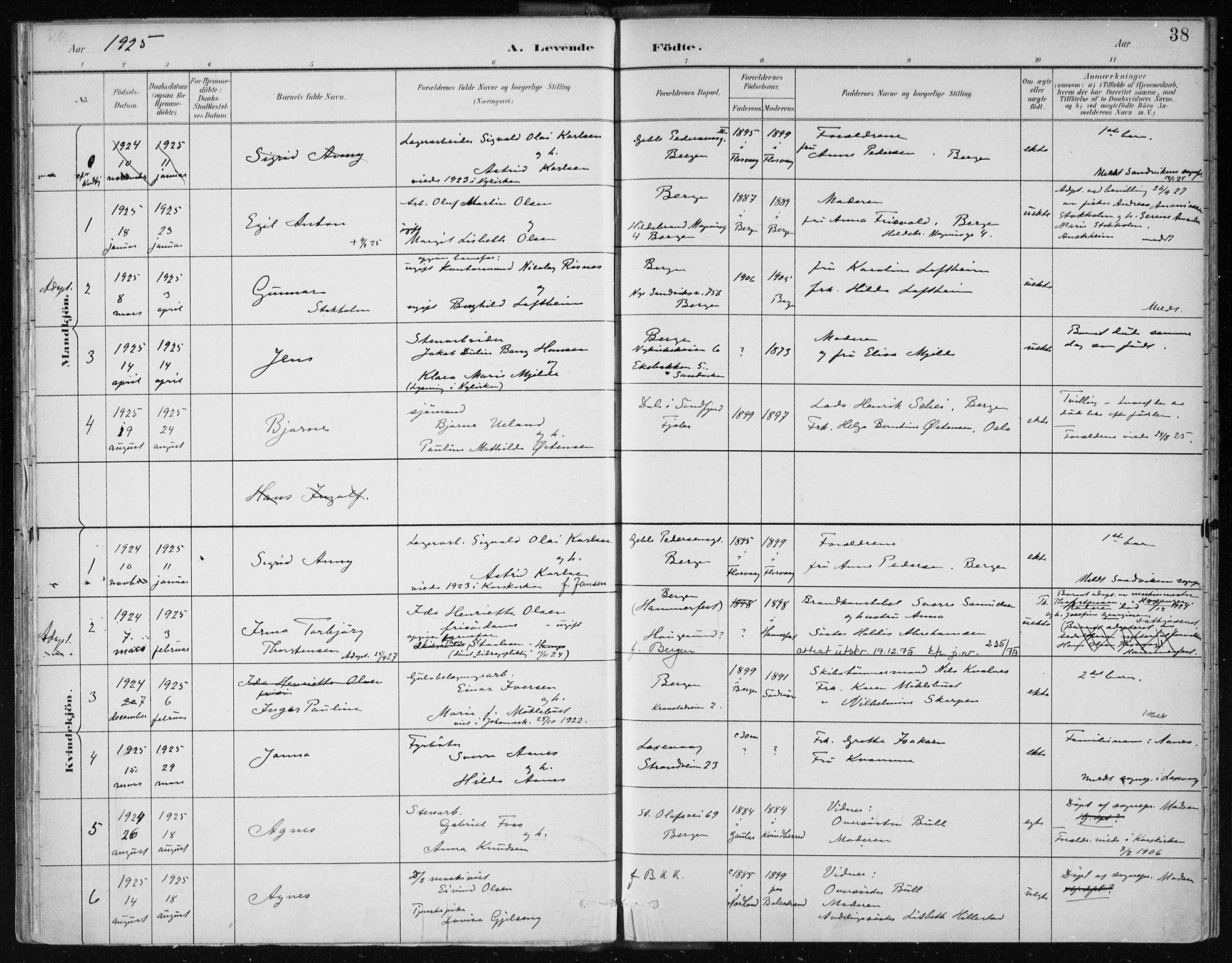 Bergen kommunale pleiehjem - stiftelsespresten, AV/SAB-A-100281: Parish register (official) no. A 2, 1887-1939, p. 38