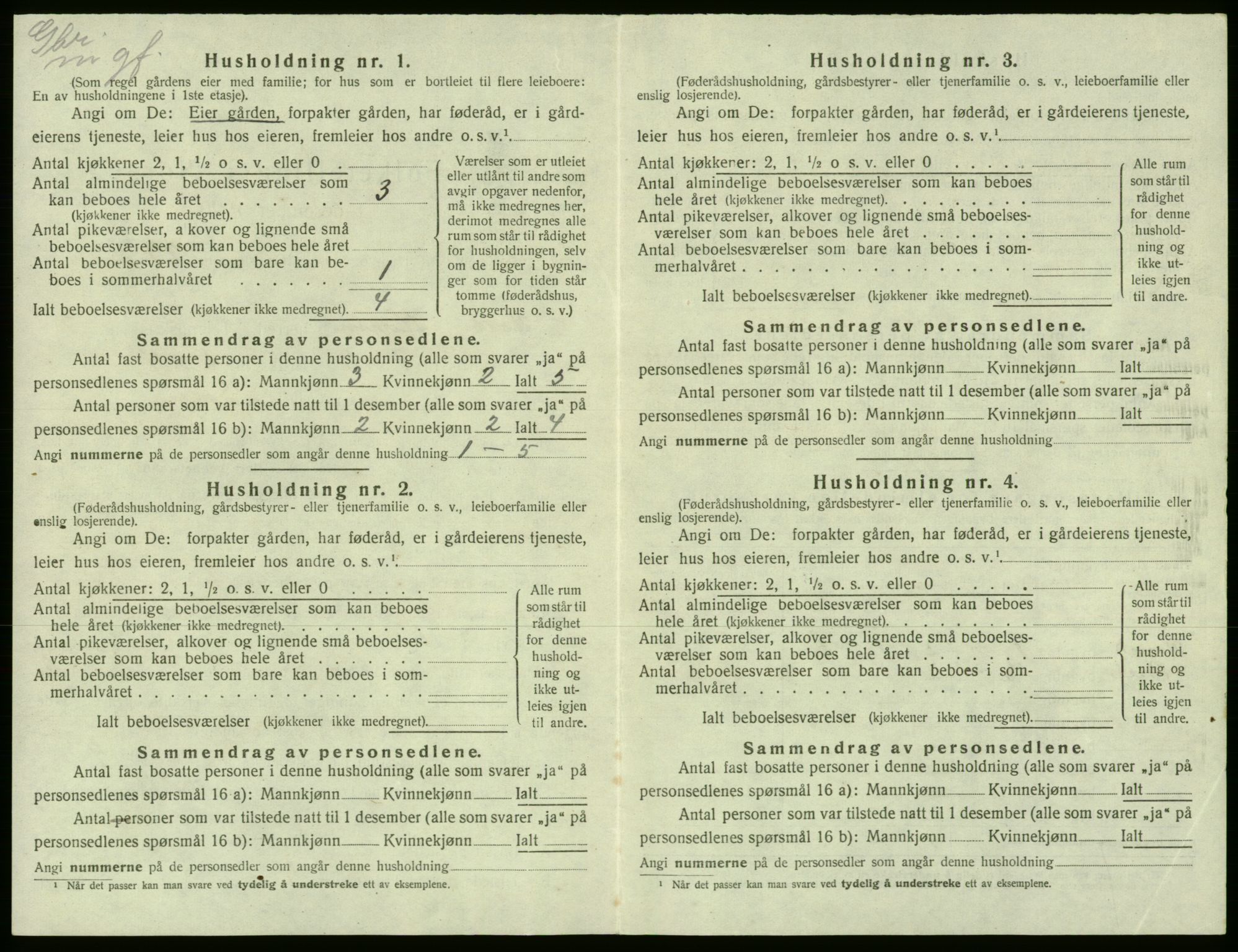 SAB, 1920 census for Kvam, 1920, p. 190