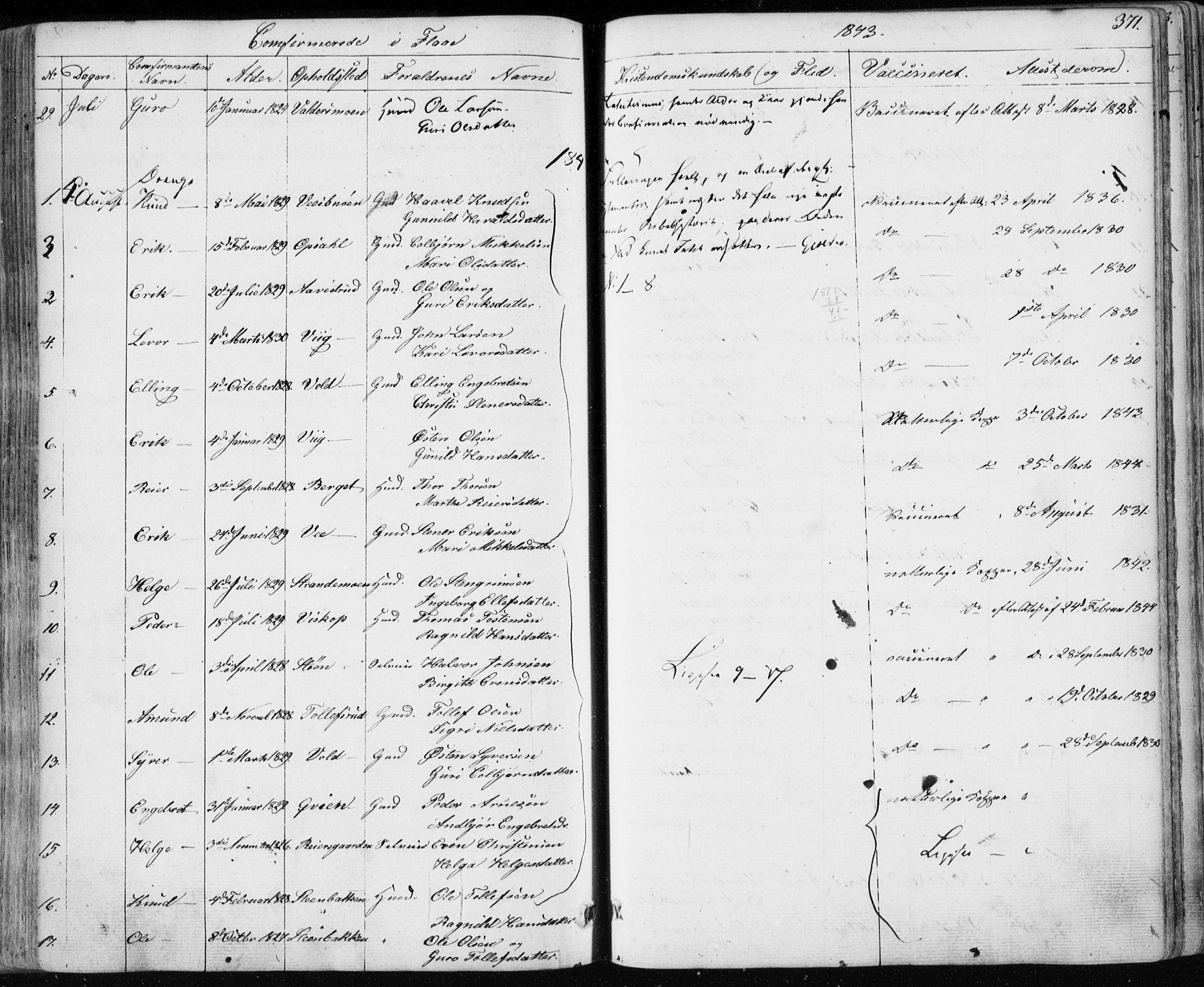 Nes kirkebøker, SAKO/A-236/F/Fa/L0009: Parish register (official) no. 9, 1834-1863, p. 371