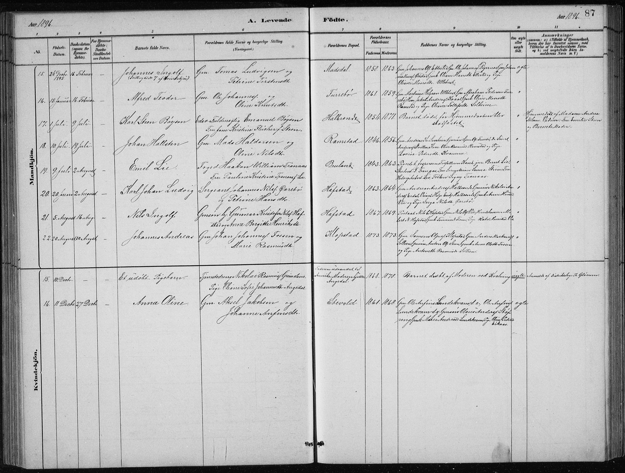 Førde sokneprestembete, AV/SAB-A-79901/H/Hab/Haba/L0002: Parish register (copy) no. A 2, 1881-1898, p. 87