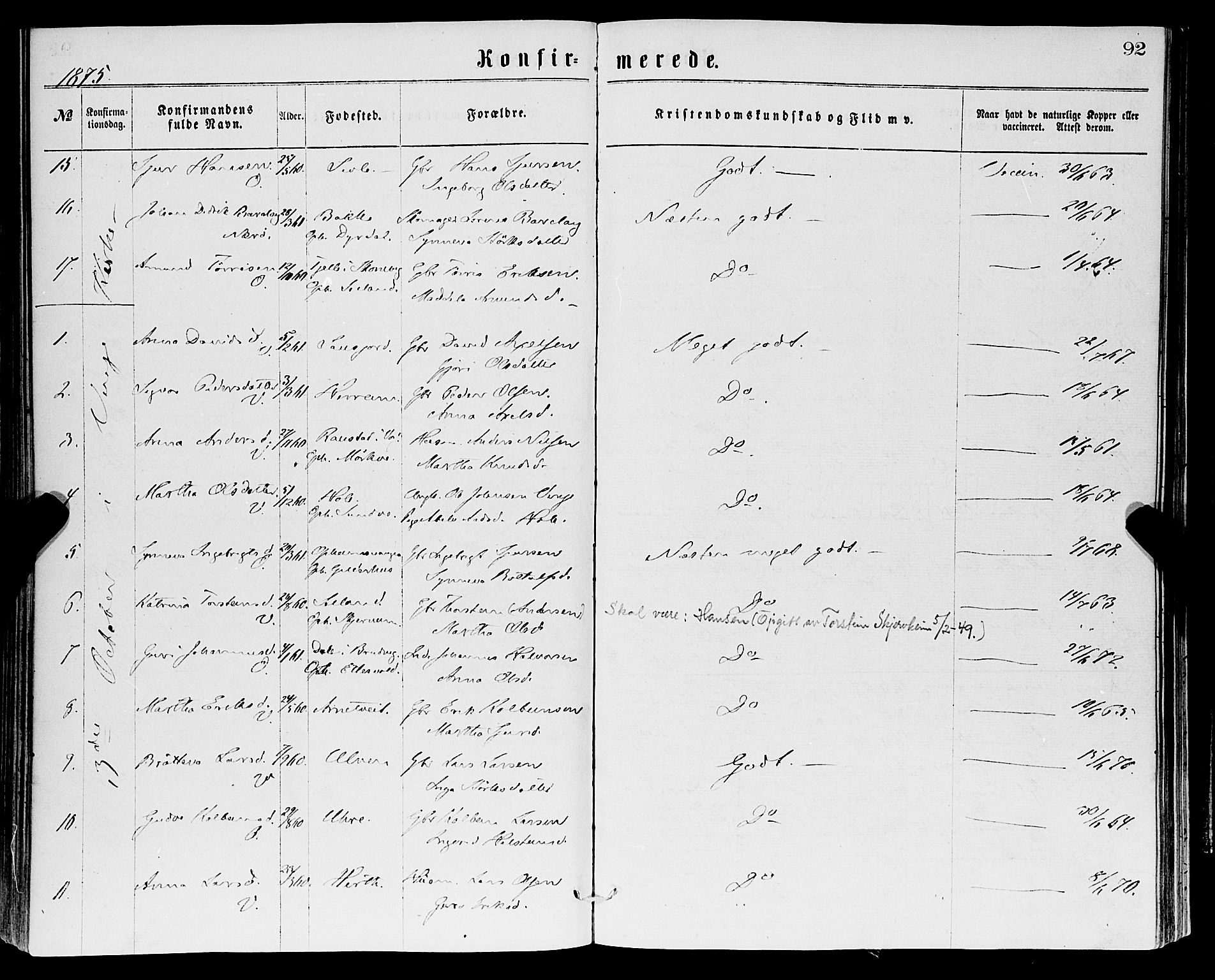 Vossestrand Sokneprestembete, SAB/A-79101/H/Haa: Parish register (official) no. A 1, 1866-1877, p. 92