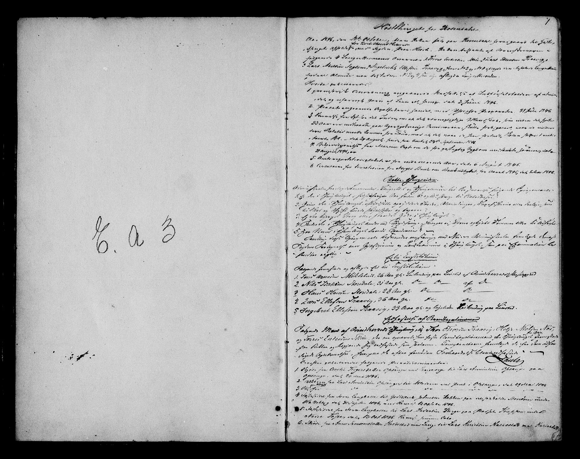 Hardanger og Voss sorenskriveri, SAB/A-2501/1/1A/1Aa/L0006: Tingbok for Rosendal, 1846-1852, p. 0-1