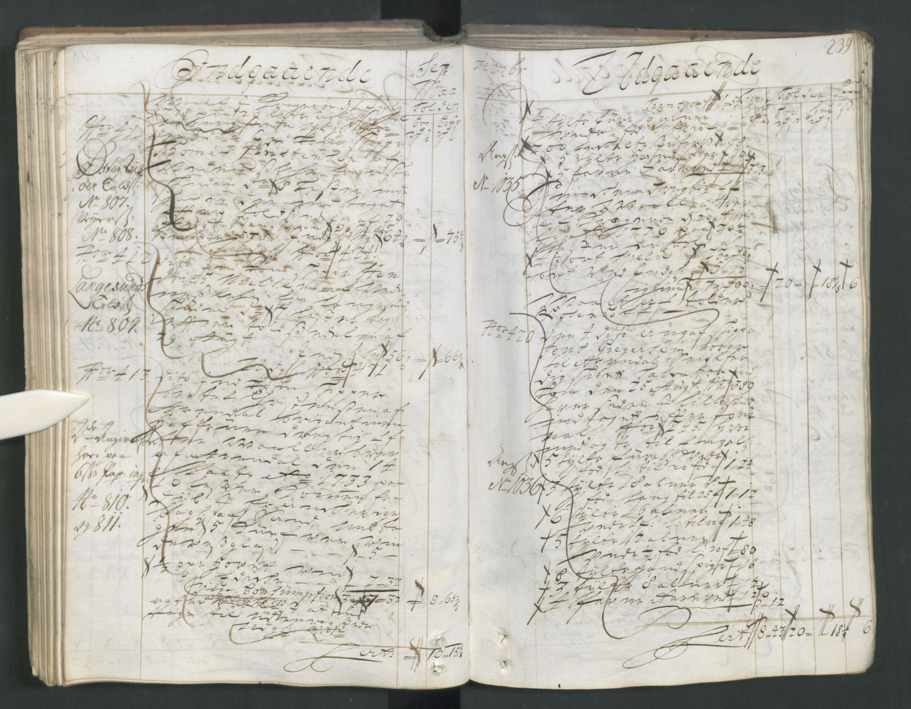 Generaltollkammeret, tollregnskaper, RA/EA-5490/R15/L0013/0001: Tollregnskaper Arendal / Hovedtollbok, 1733, p. 238b-239a