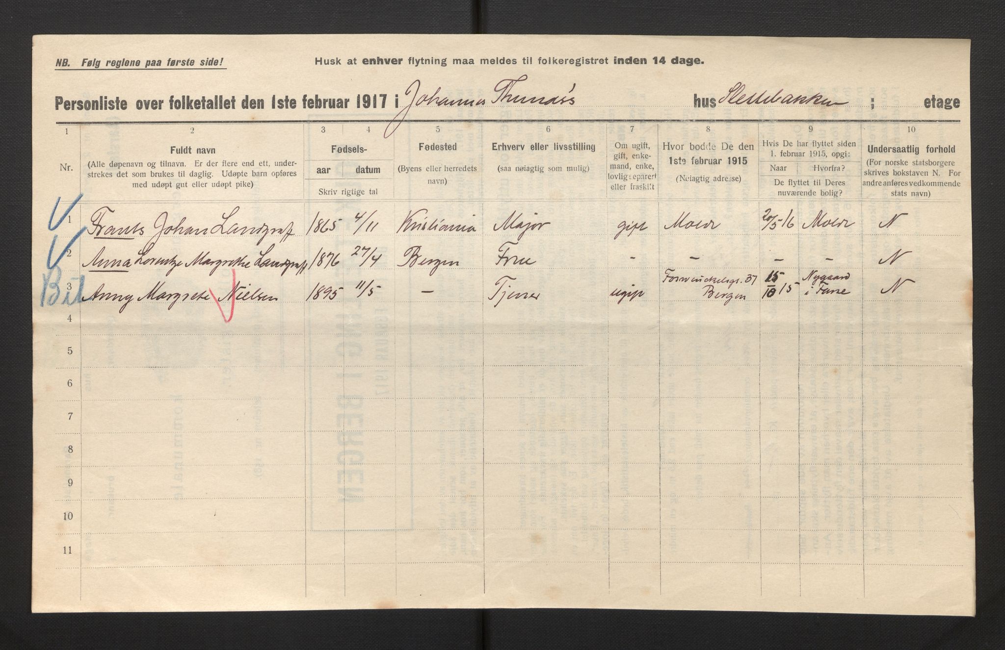 SAB, Municipal Census 1917 for Bergen, 1917, p. 53214
