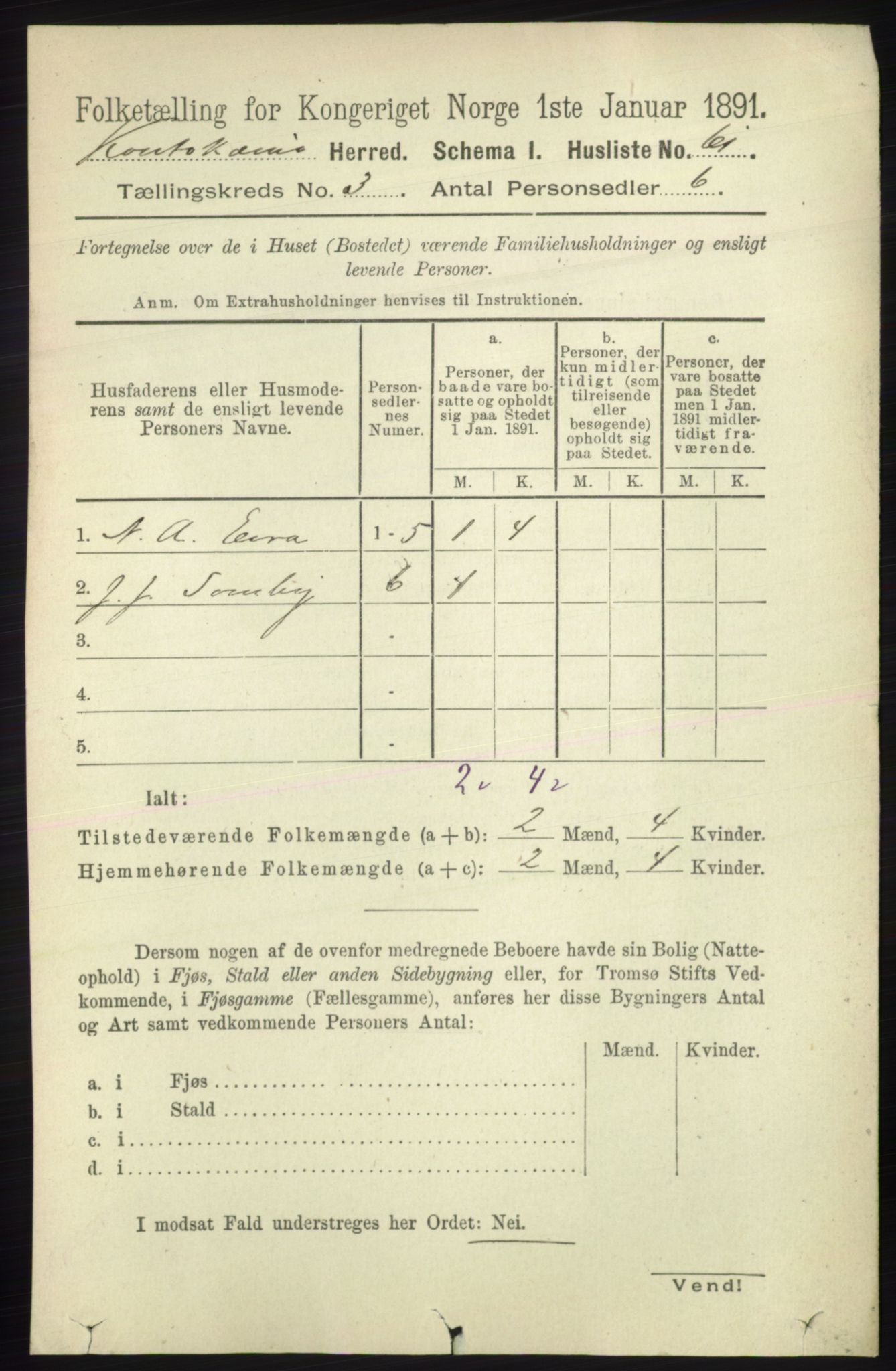 RA, 1891 census for 2011 Kautokeino, 1891, p. 707