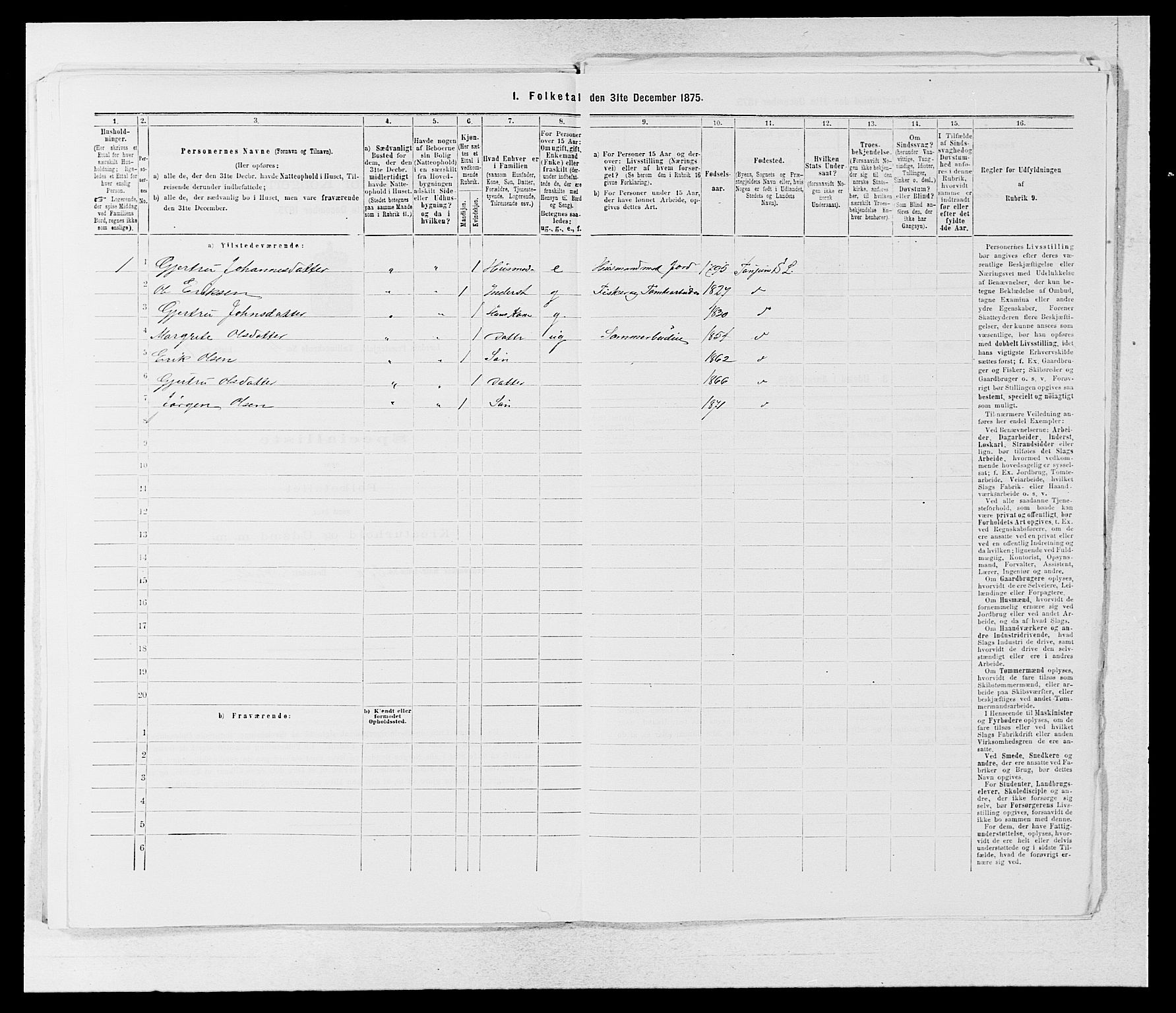 SAB, 1875 census for 1422P Lærdal, 1875, p. 638