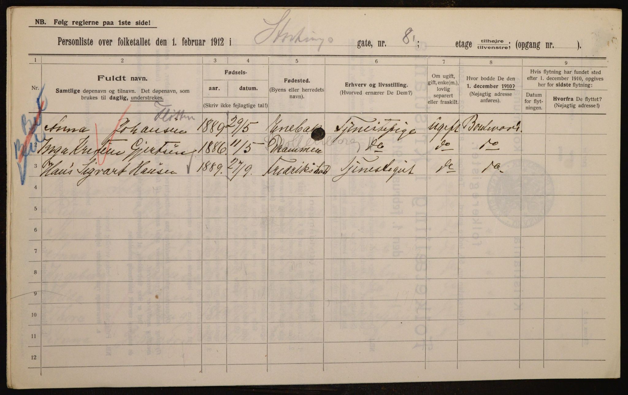 OBA, Municipal Census 1912 for Kristiania, 1912, p. 103597