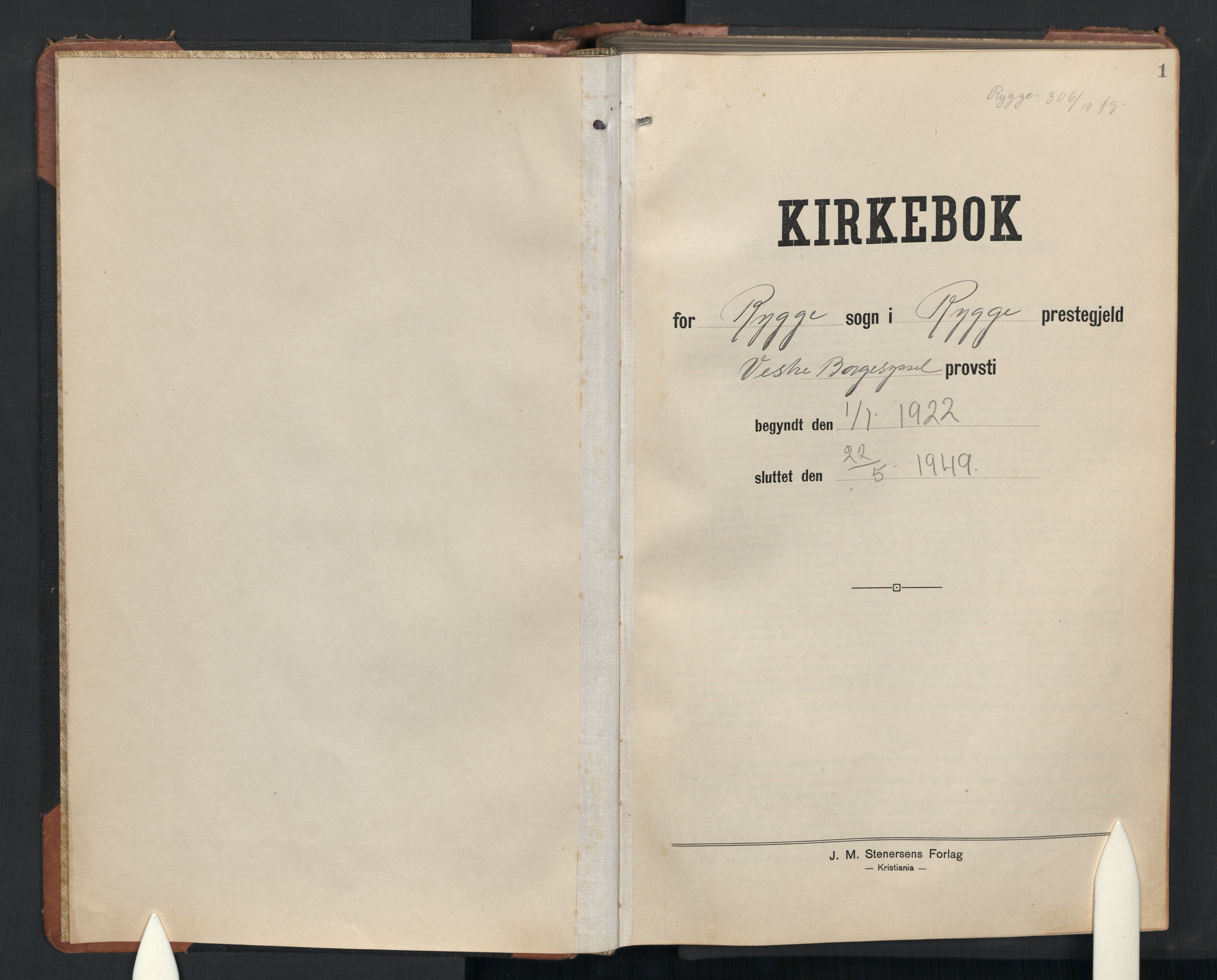 Rygge prestekontor Kirkebøker, SAO/A-10084b/G/Ga/L0004: Parish register (copy) no. 4, 1922-1953, p. 1