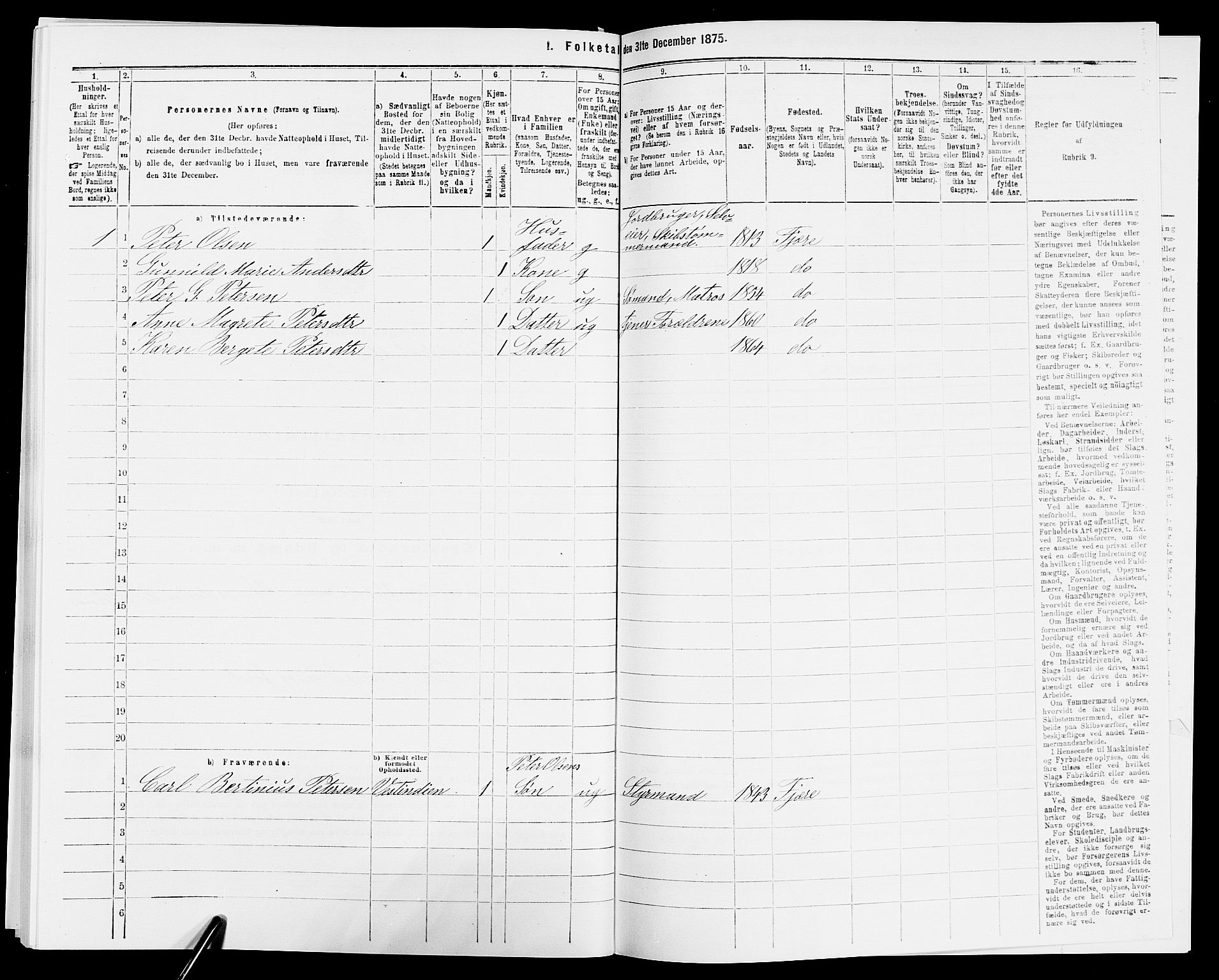 SAK, 1875 census for 0923L Fjære/Fjære, 1875, p. 1024