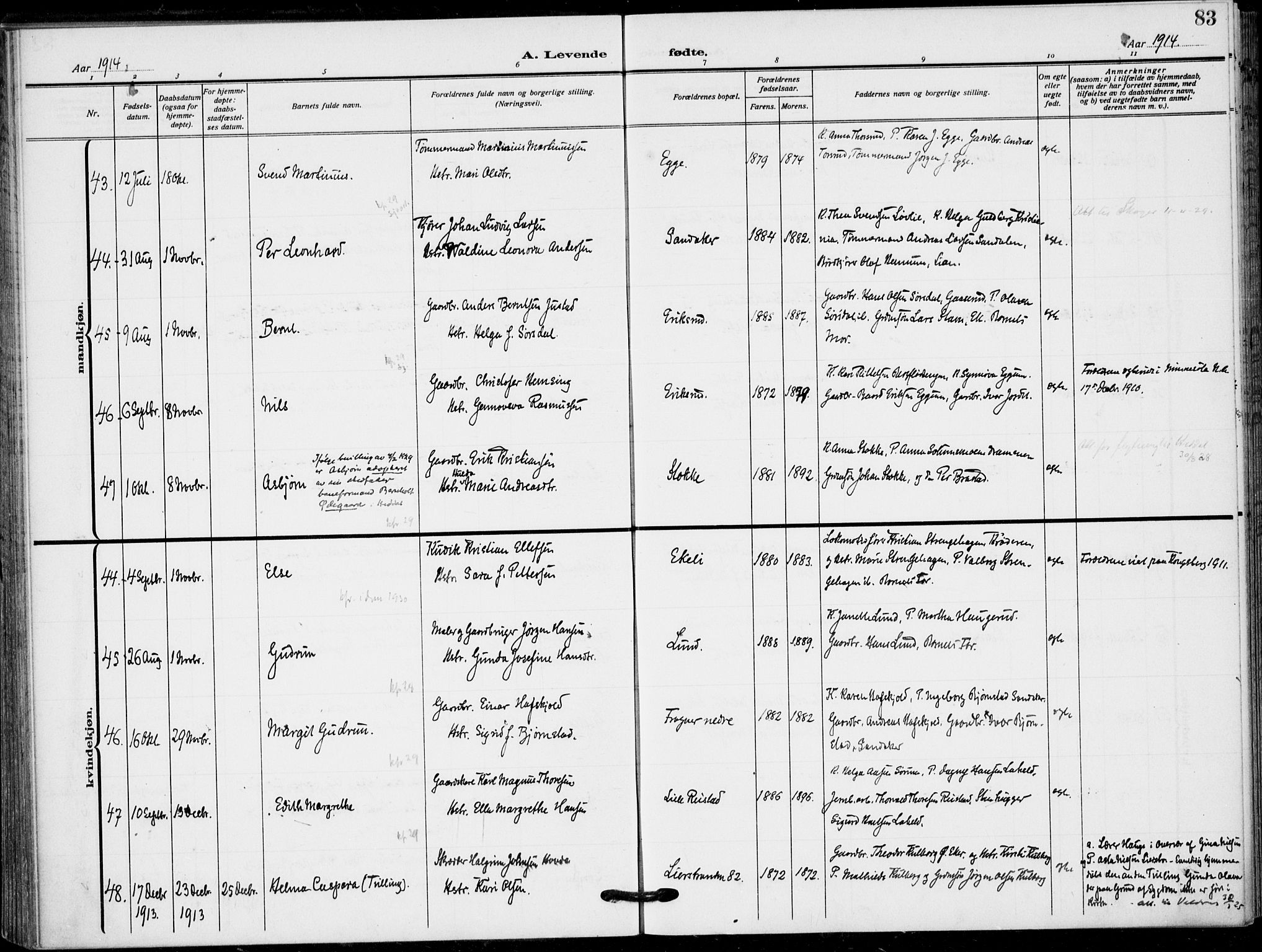 Lier kirkebøker, AV/SAKO-A-230/F/Fa/L0018: Parish register (official) no. I 18, 1909-1917, p. 83