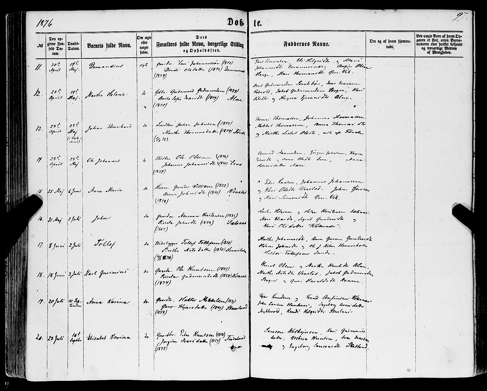 Sveio Sokneprestembete, AV/SAB-A-78501/H/Haa: Parish register (official) no. A 1, 1861-1877, p. 97