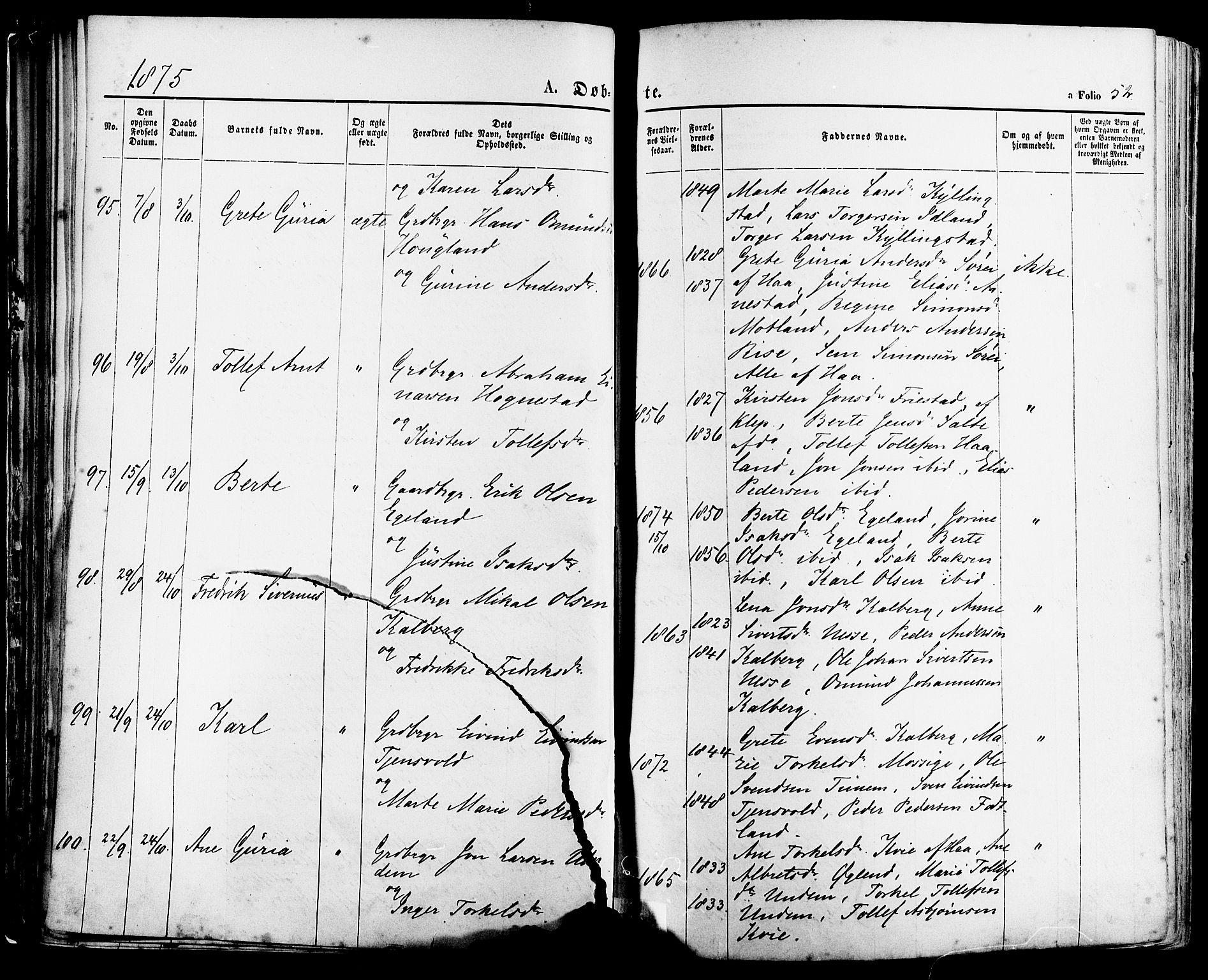 Lye sokneprestkontor, AV/SAST-A-101794/001/30BA/L0008: Parish register (official) no. A 7, 1872-1881, p. 52