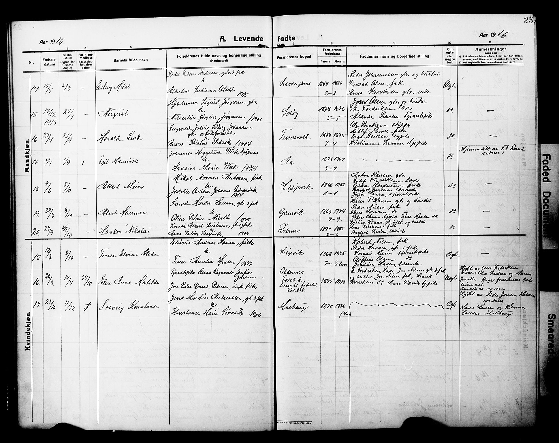 Salangen sokneprestembete, AV/SATØ-S-1324/H/Hb/L0002klokker: Parish register (copy) no. 2, 1911-1929, p. 25