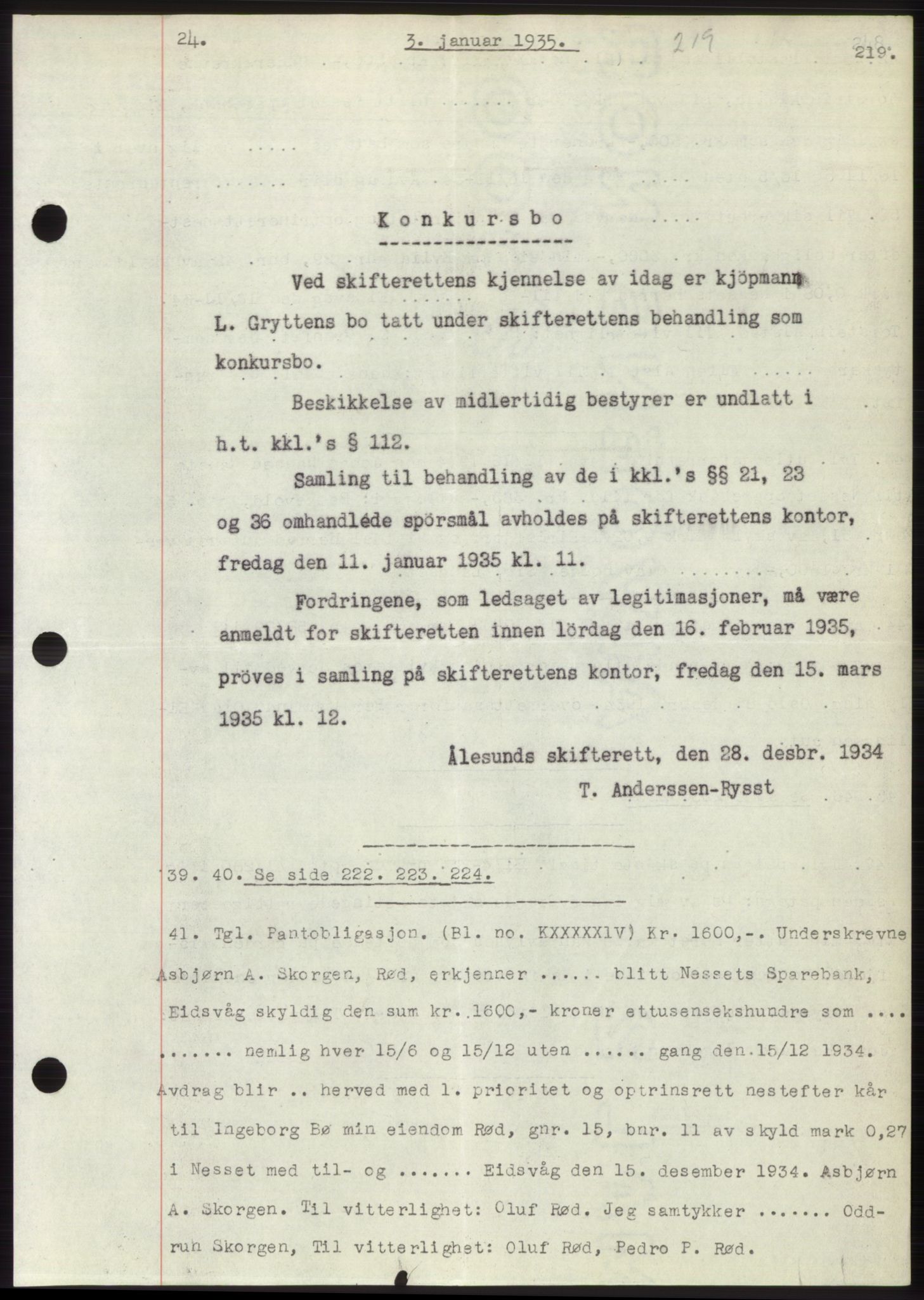 Romsdal sorenskriveri, AV/SAT-A-4149/1/2/2C/L0066: Mortgage book no. 60, 1934-1935, Deed date: 03.01.1935