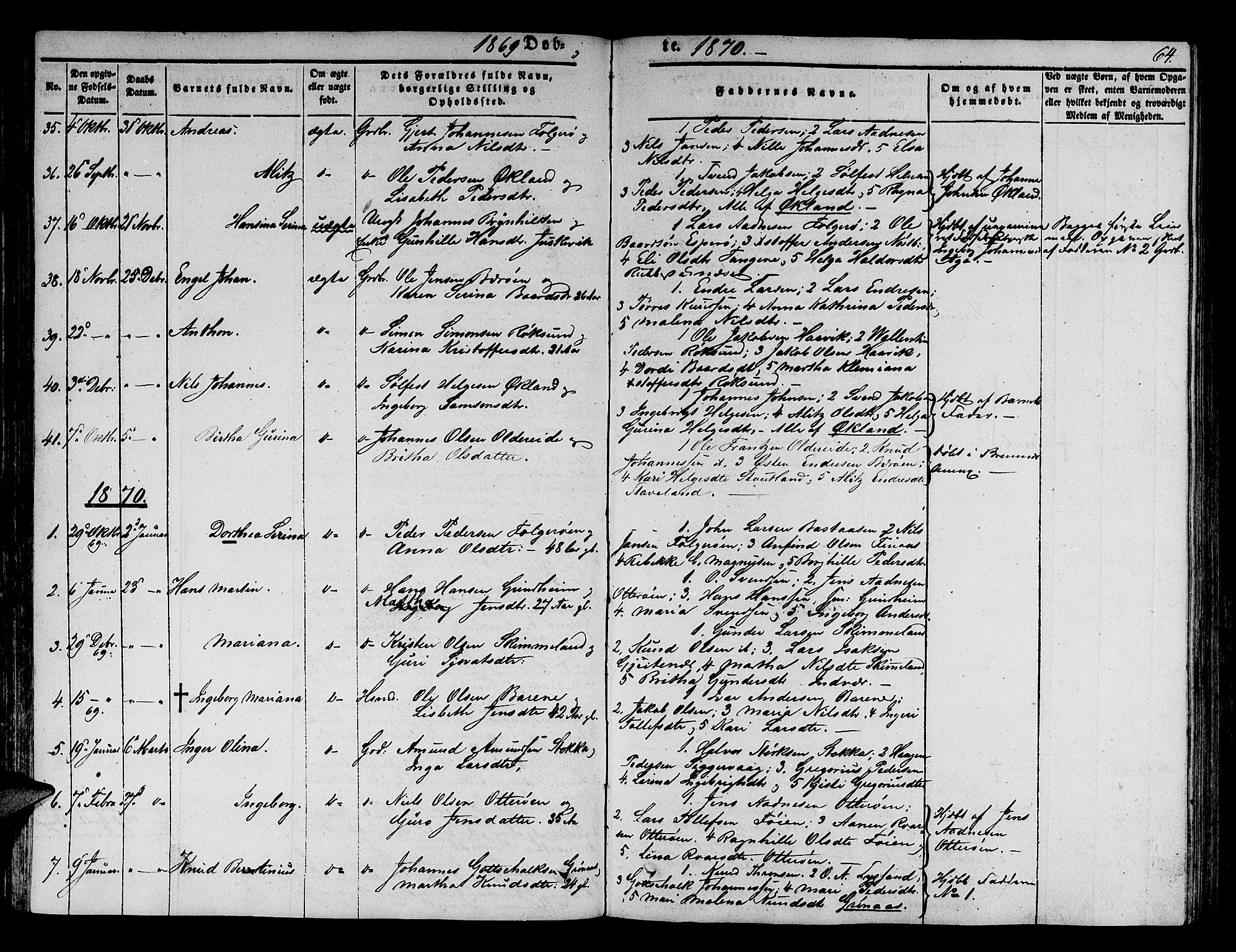 Finnås sokneprestembete, SAB/A-99925/H/Ha/Hab/Haba/L0001: Parish register (copy) no. A 1, 1851-1873, p. 64