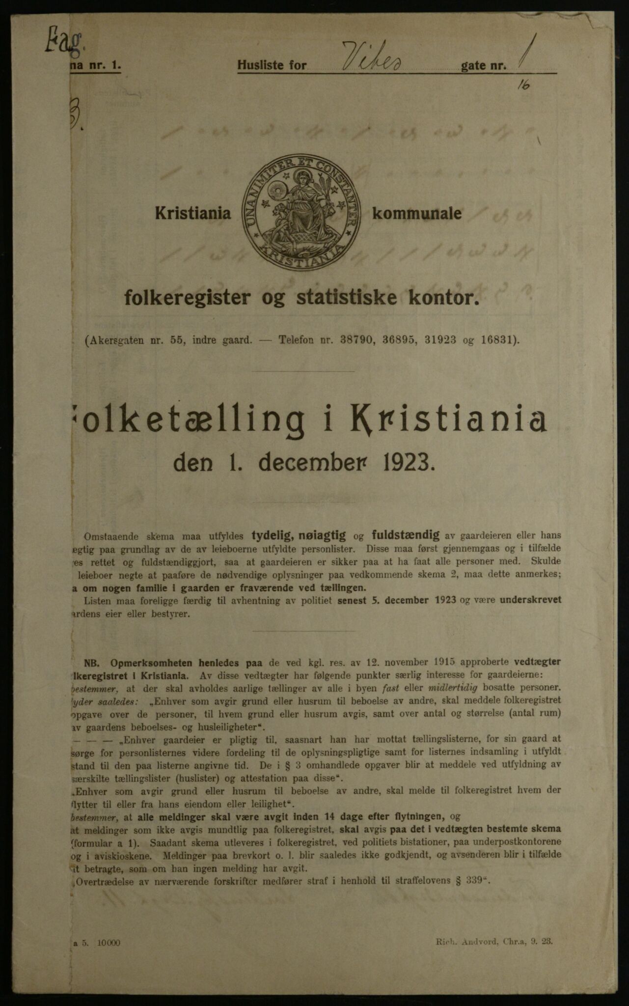 OBA, Municipal Census 1923 for Kristiania, 1923, p. 135384