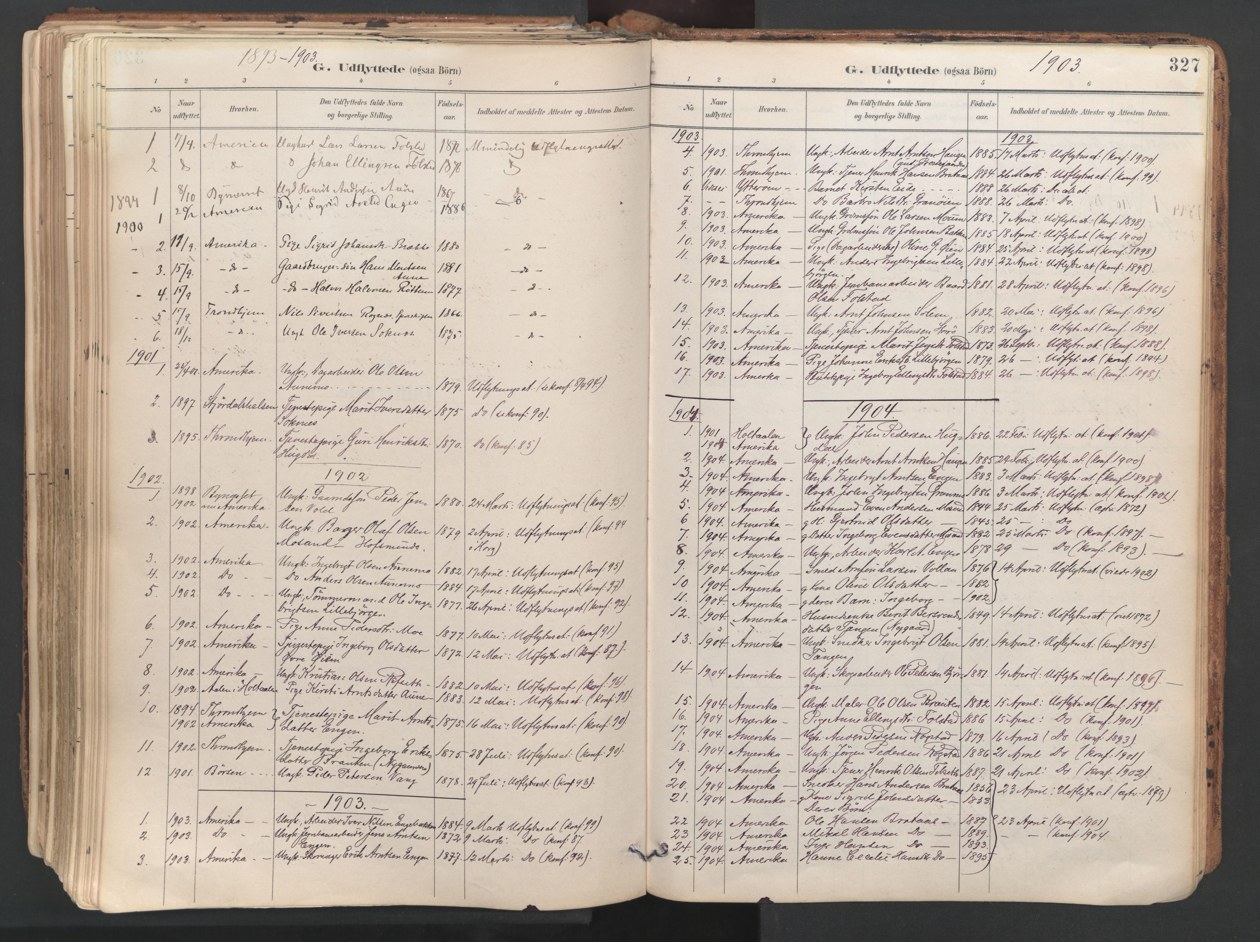 Ministerialprotokoller, klokkerbøker og fødselsregistre - Sør-Trøndelag, SAT/A-1456/687/L1004: Parish register (official) no. 687A10, 1891-1923, p. 327