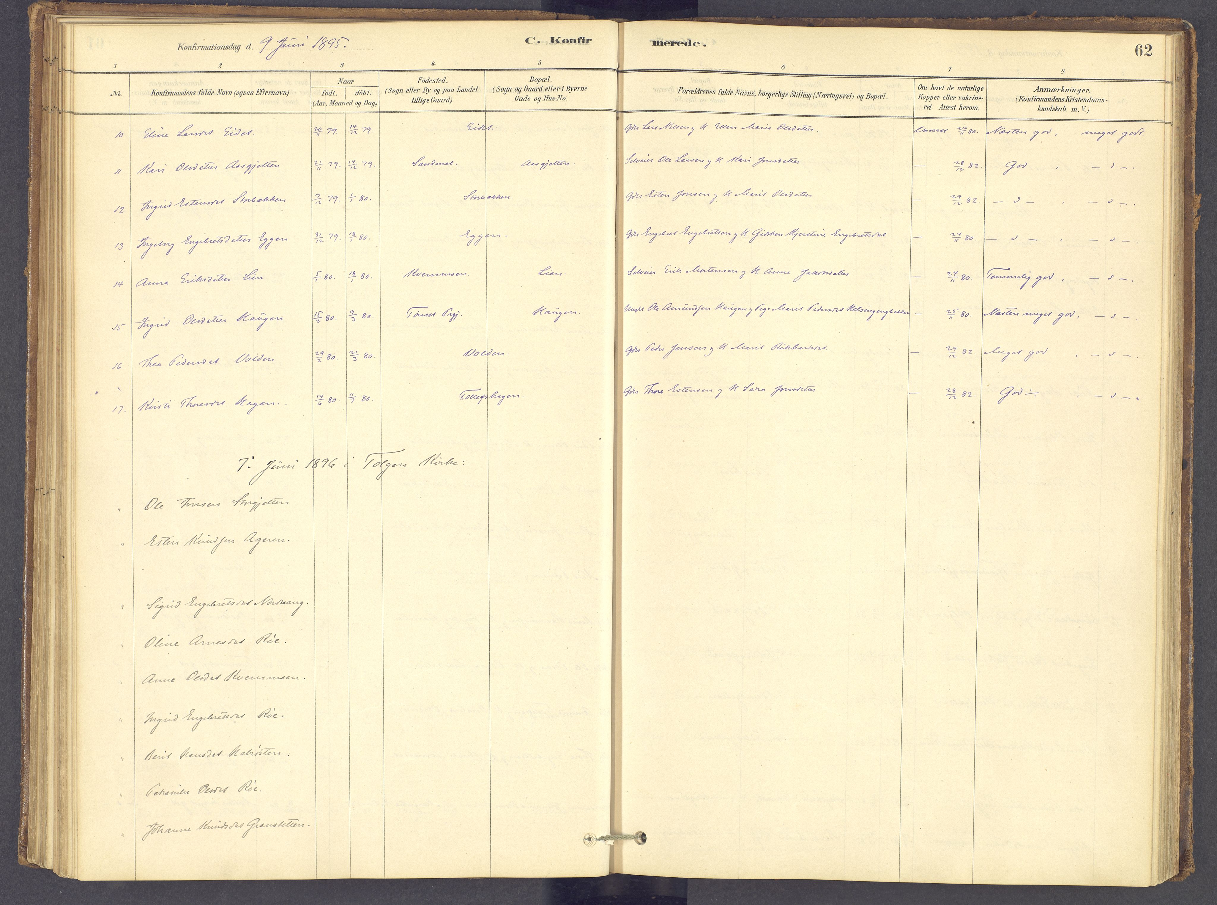 Tolga prestekontor, SAH/PREST-062/K/L0012: Parish register (official) no. 12, 1877-1925, p. 62