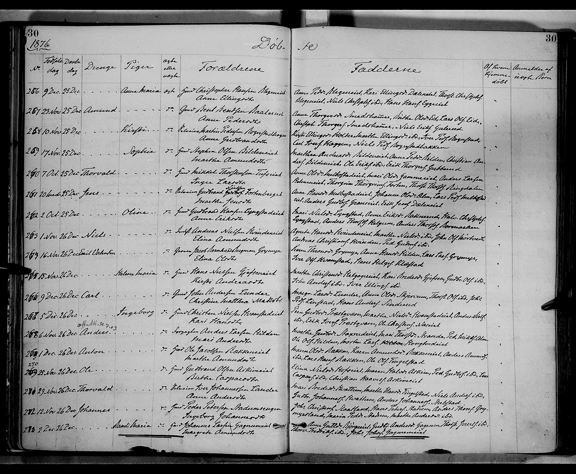 Gran prestekontor, AV/SAH-PREST-112/H/Ha/Haa/L0013: Parish register (official) no. 13, 1875-1879, p. 30