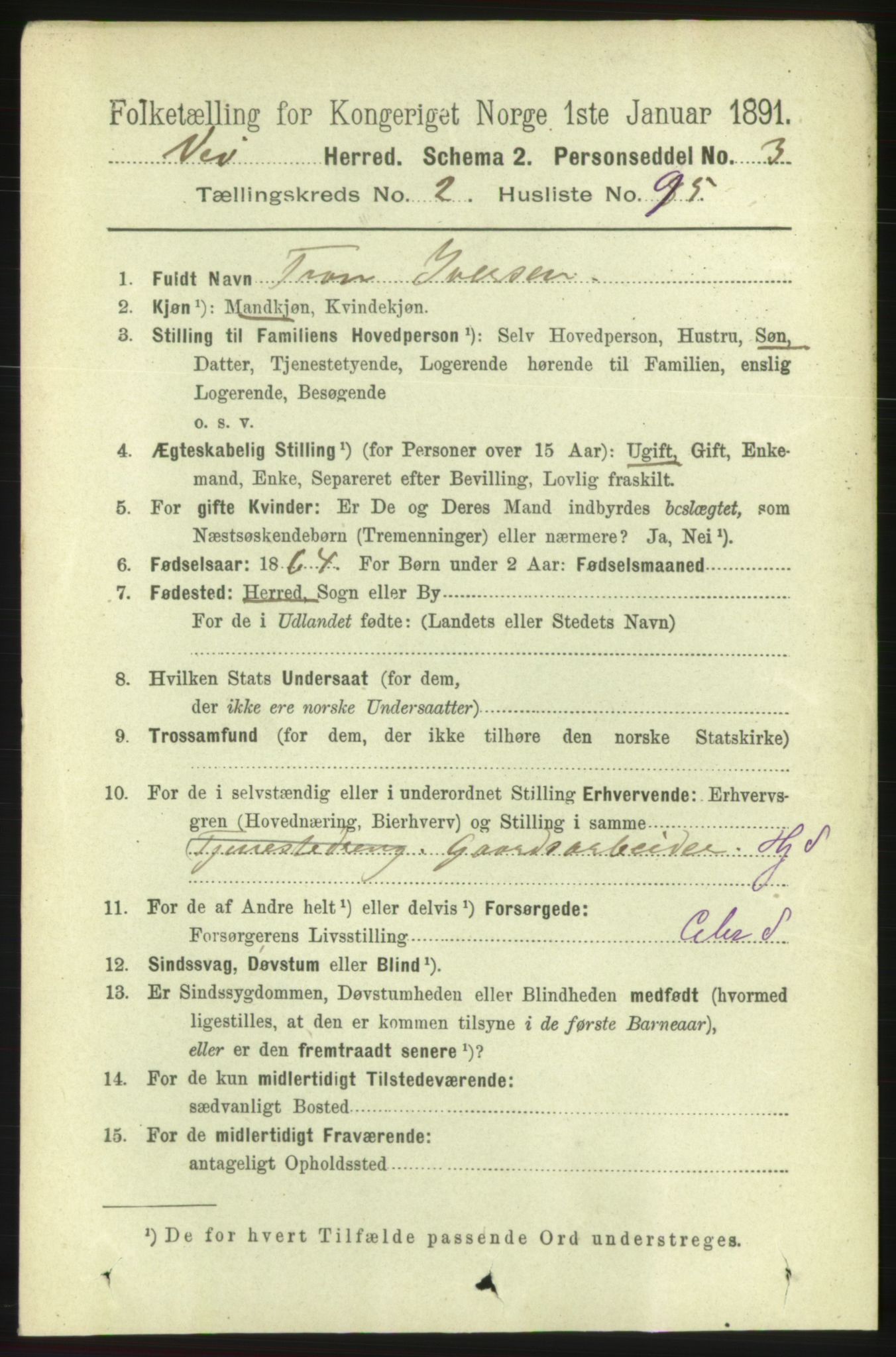 RA, 1891 census for 1541 Veøy, 1891, p. 1357