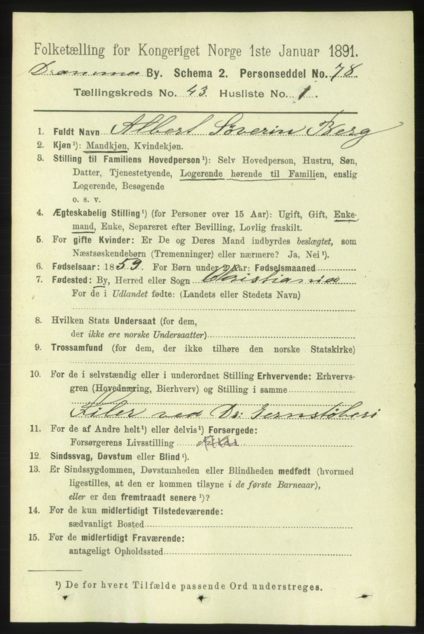 RA, 1891 census for 0602 Drammen, 1891, p. 25116