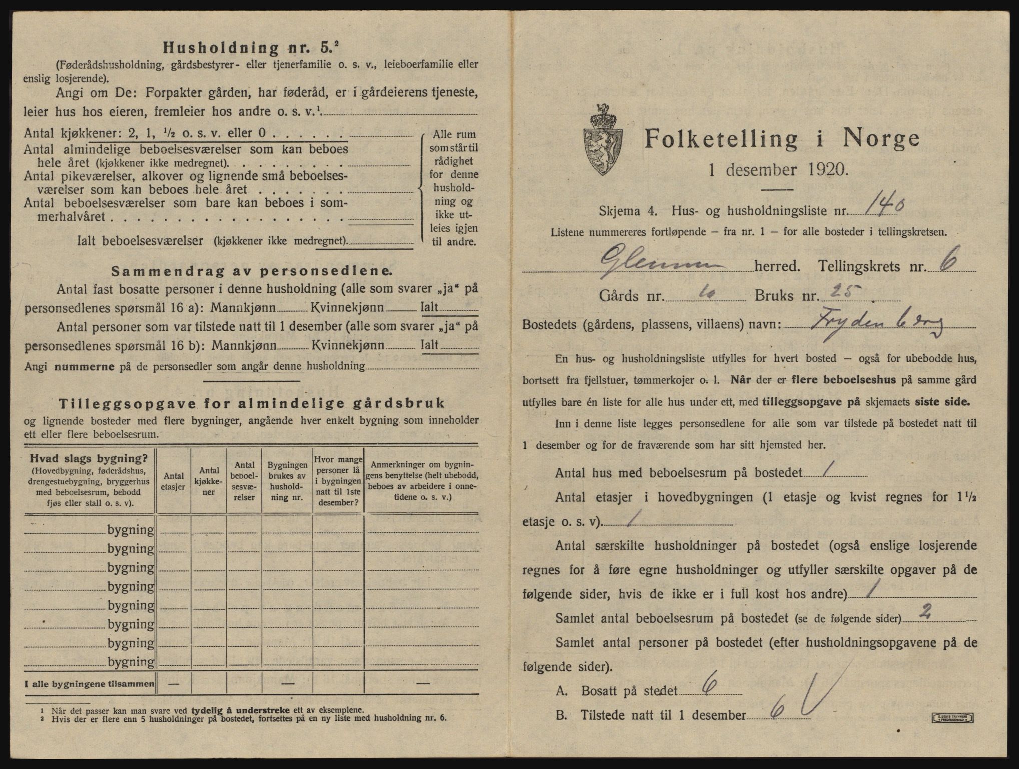 SAO, 1920 census for Glemmen, 1920, p. 2437