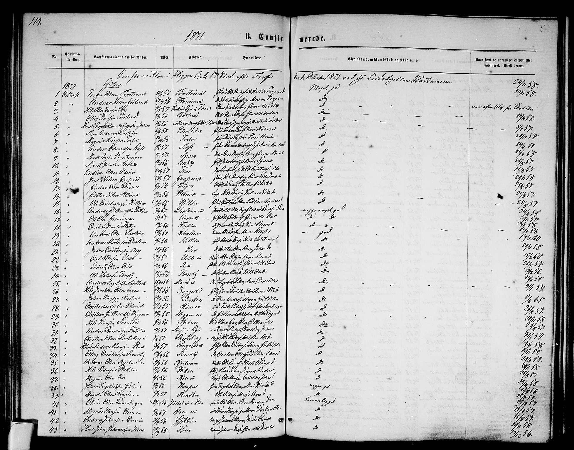 Modum kirkebøker, AV/SAKO-A-234/G/Ga/L0007: Parish register (copy) no. I 7, 1869-1878, p. 114