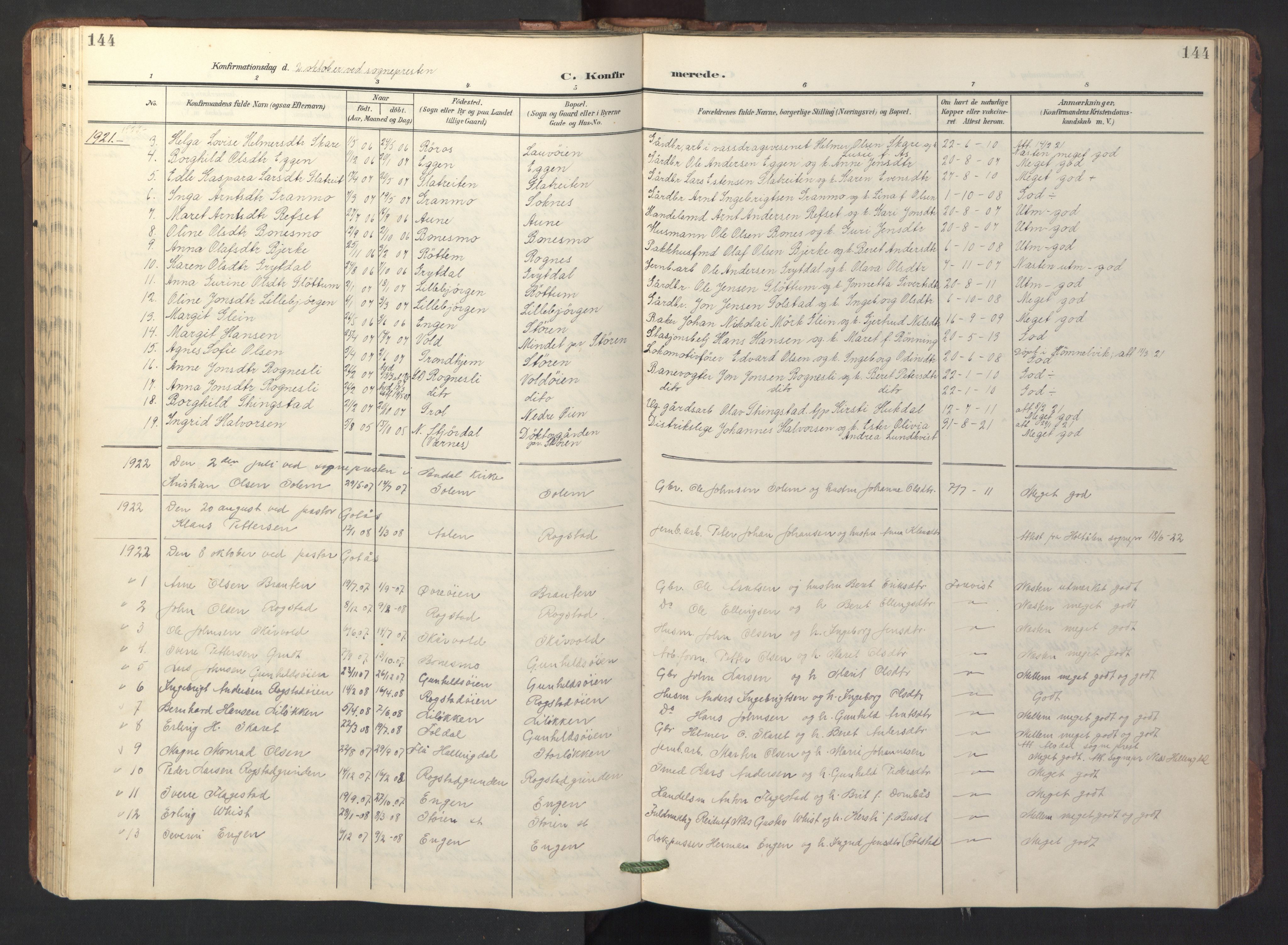 Ministerialprotokoller, klokkerbøker og fødselsregistre - Sør-Trøndelag, SAT/A-1456/687/L1019: Parish register (copy) no. 687C03, 1904-1931, p. 144